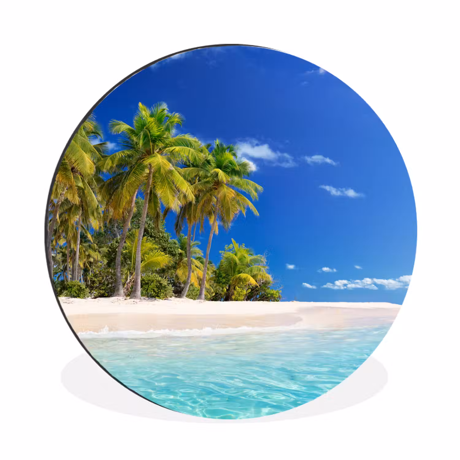 Strand - Zee - Palmboom - Zon - Zomer Wandcirkel aluminium klein -3d