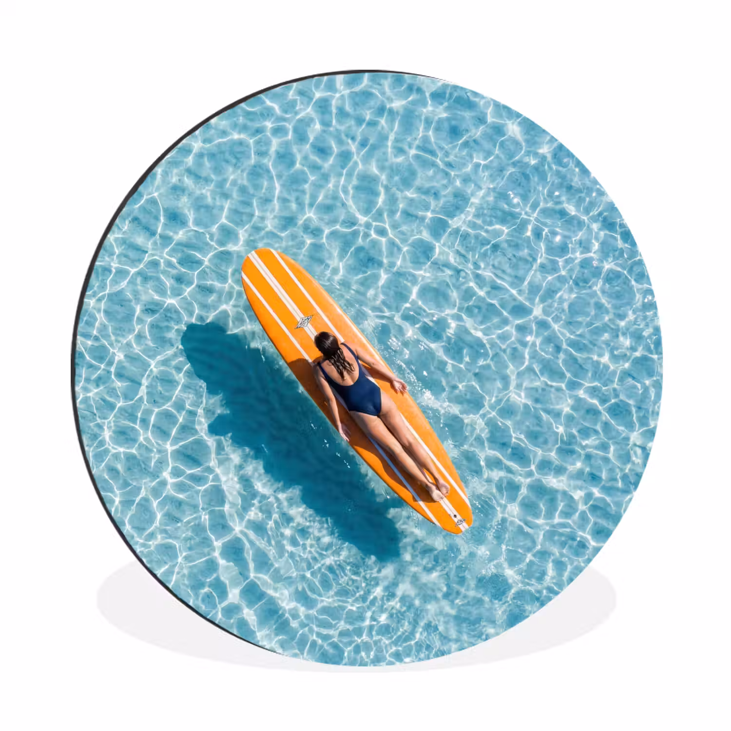 Surfboard - Water - Badpak - Oranje Wandcirkel aluminium klein -3d