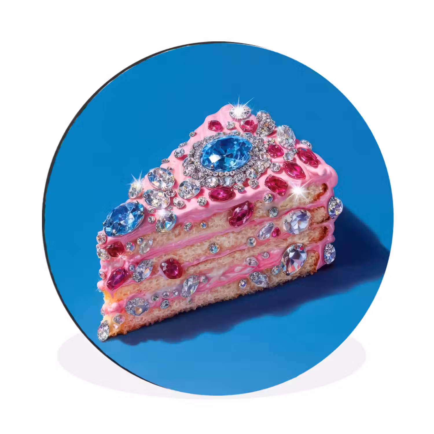 Taart - Edelstenen - Glitters - Roze Wandcirkel aluminium klein -3d