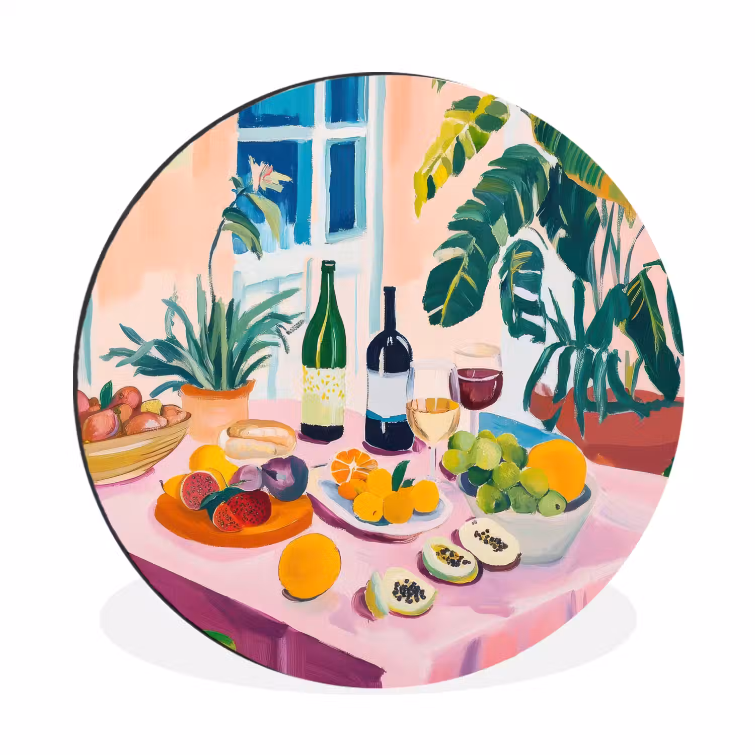 Tafel - Wijn - Fruit Wandcirkel aluminium klein -3d