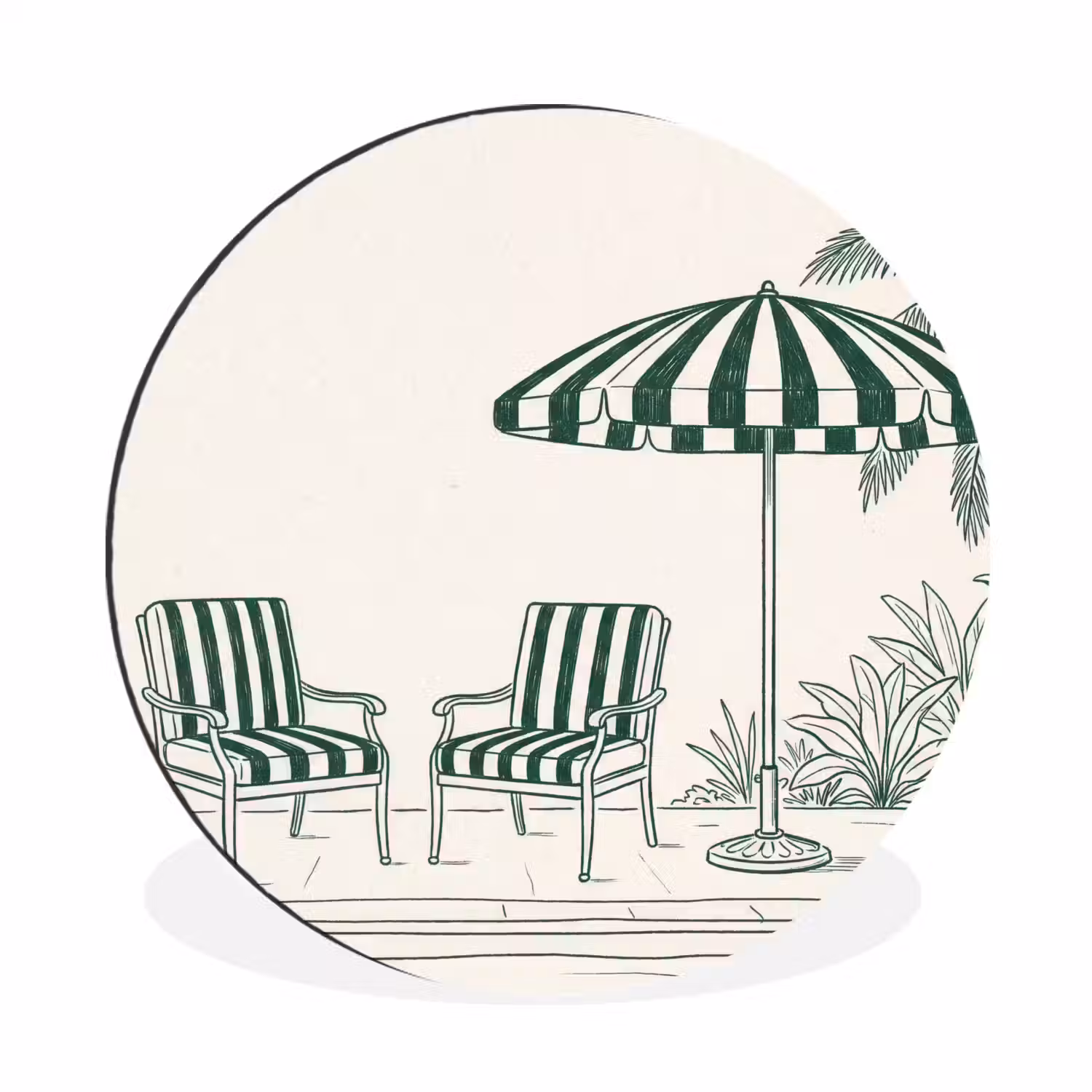 Terras - Illustratie - Groen Wandcirkel aluminium klein -3d