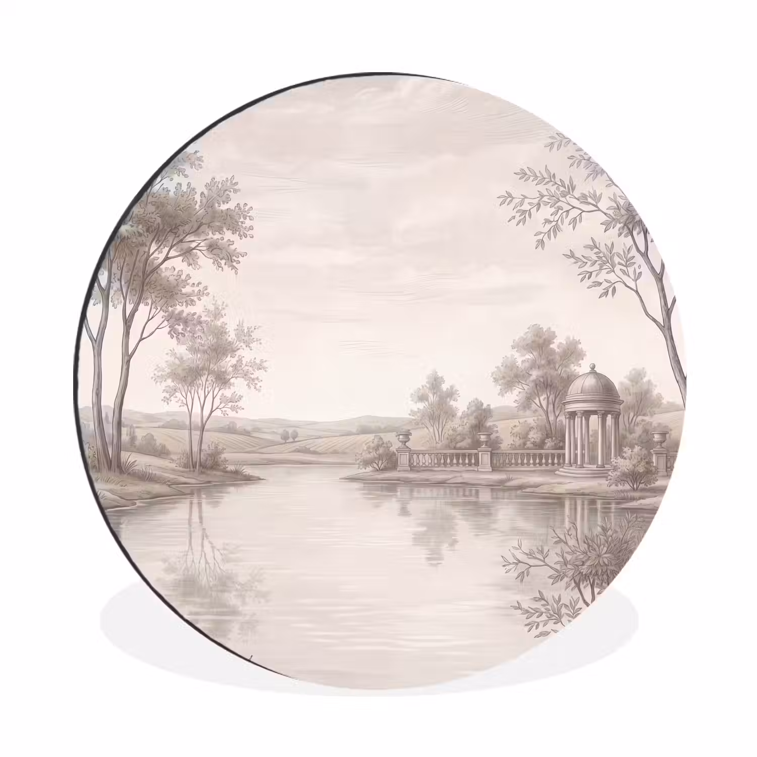 Terras - Water - Natuur - Landschap Wandcirkel aluminium klein -3d