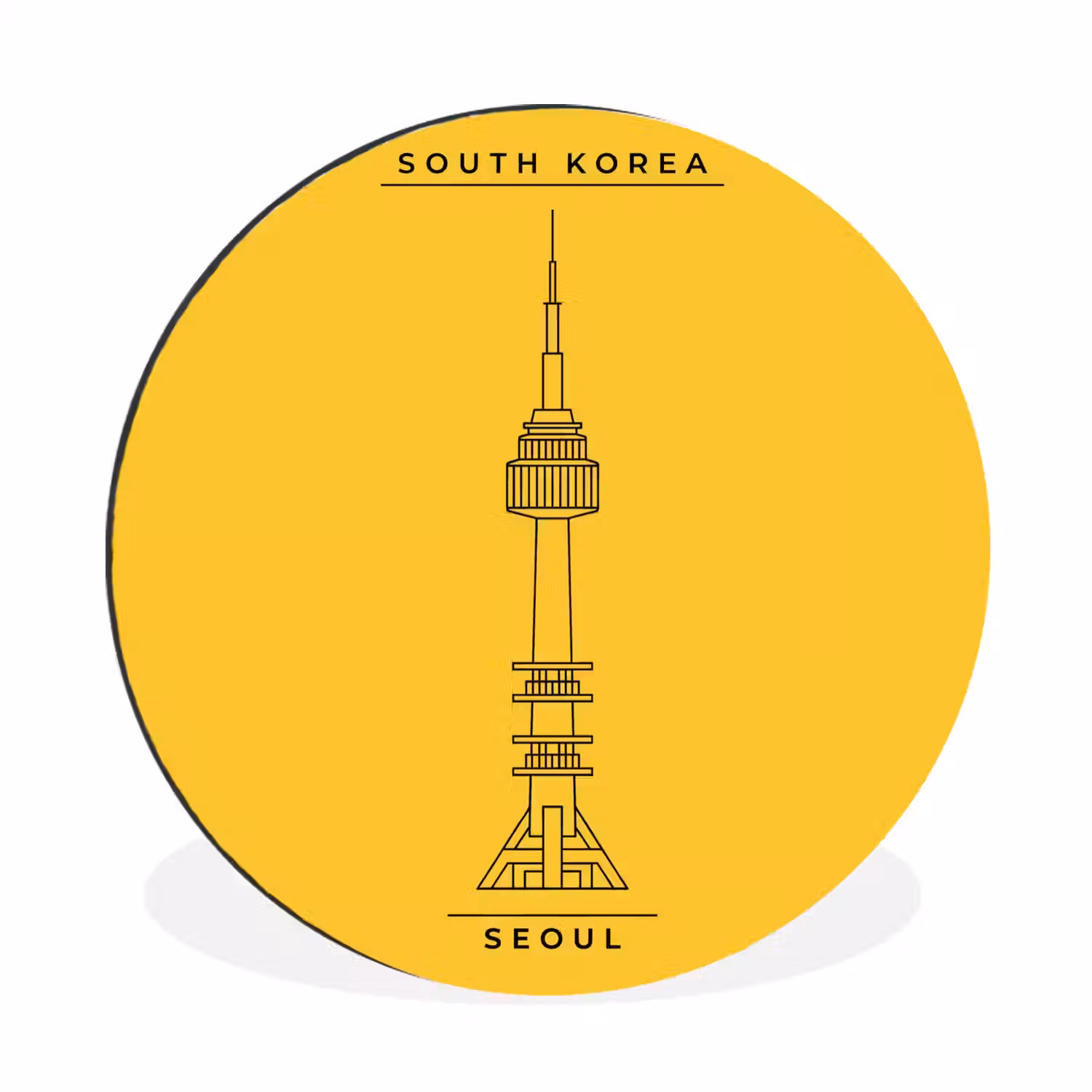 Toren - Seoul - Architectuur - Minimalistisch - Geel Wandcirkel aluminium klein -3d