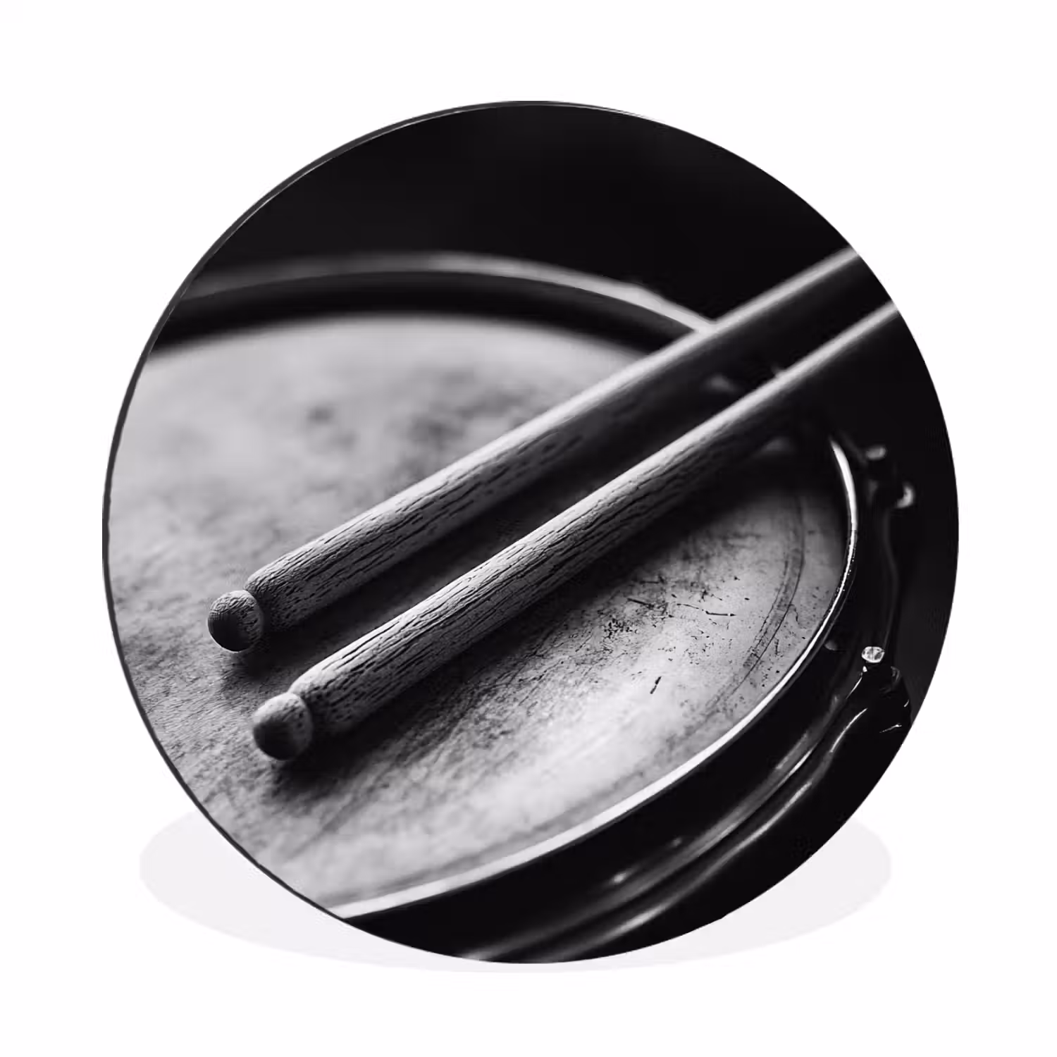 Trommel - Close-up - Drumstokken - Zwart Wandcirkel aluminium klein -3d