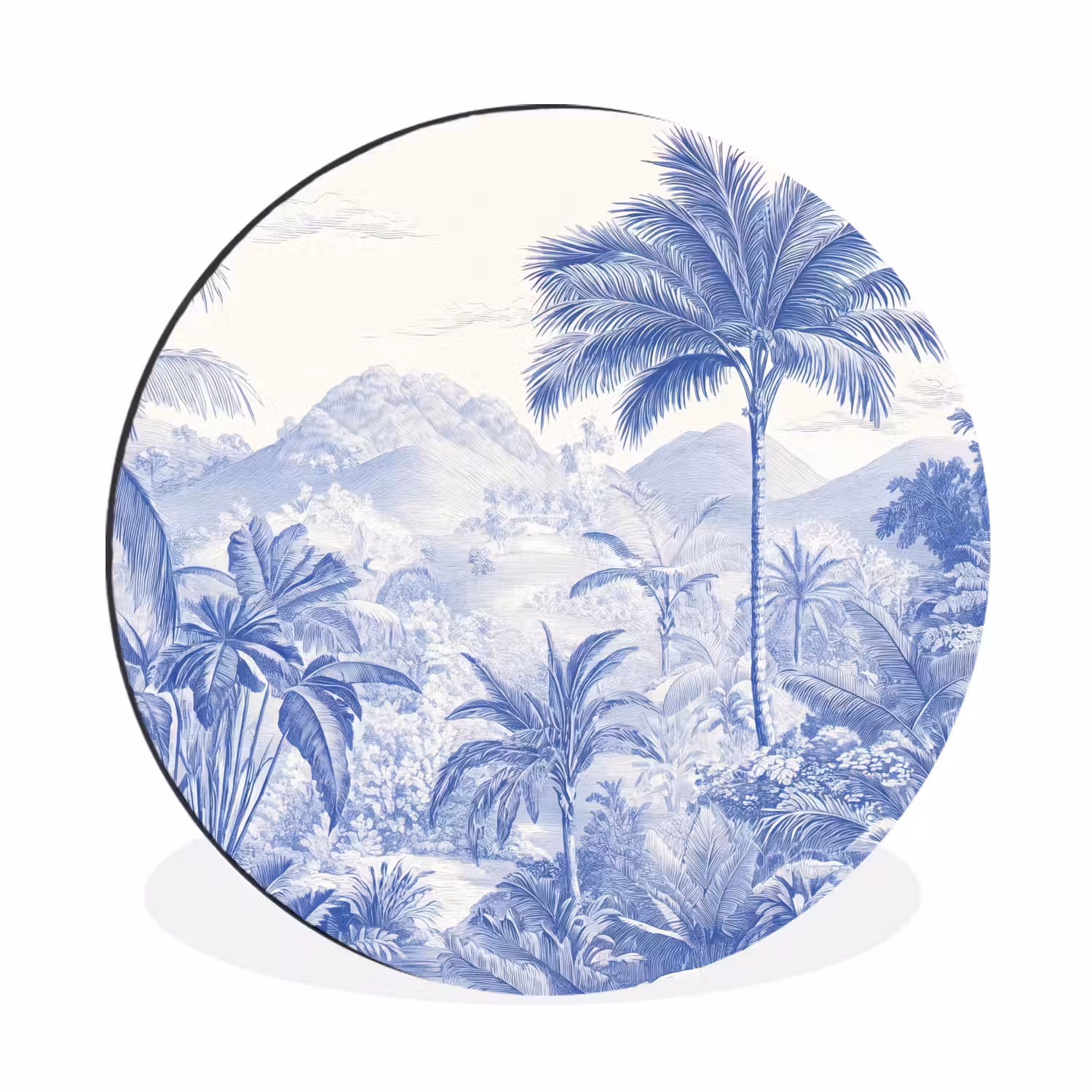 Tropisch - Jungle - Blauw Wandcirkel aluminium klein -3d