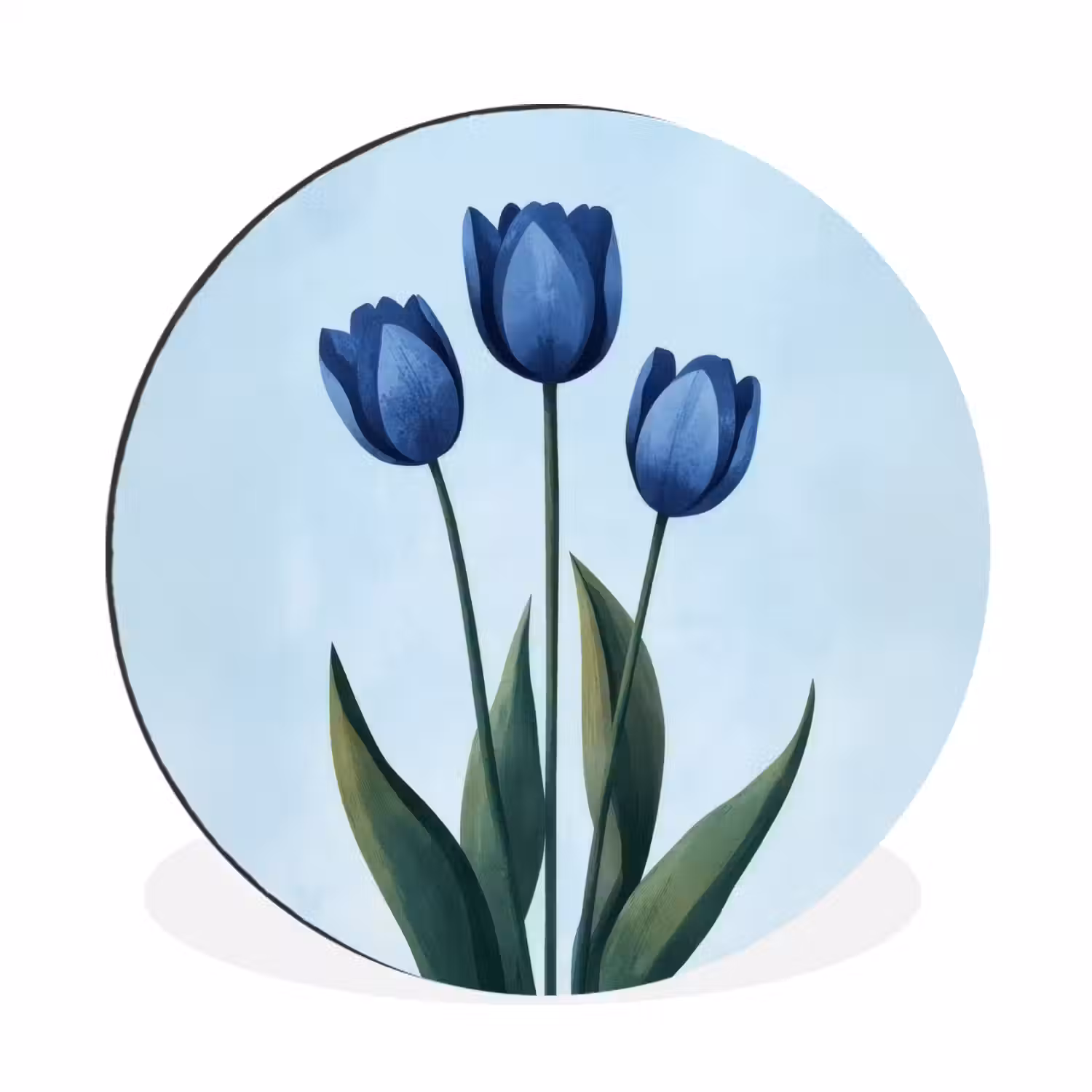 Tulpen - Blauw - Bladeren Wandcirkel aluminium klein -3d