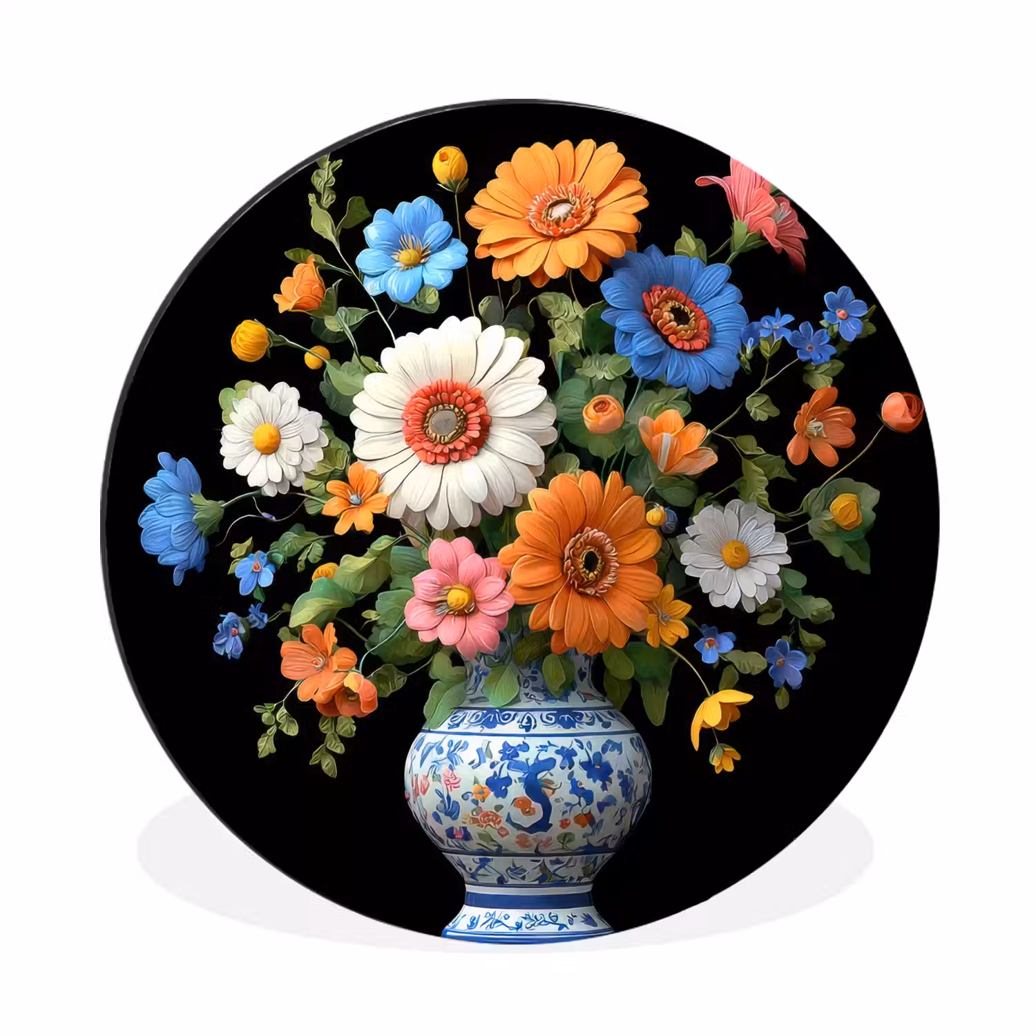 Vaas - Boeket - Bloemen - Kleur Wandcirkel aluminium klein -3d