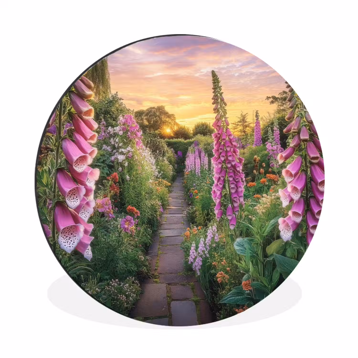 Vingerhoedskruid - Bloemen - Tuin Wandcirkel aluminium klein -3d