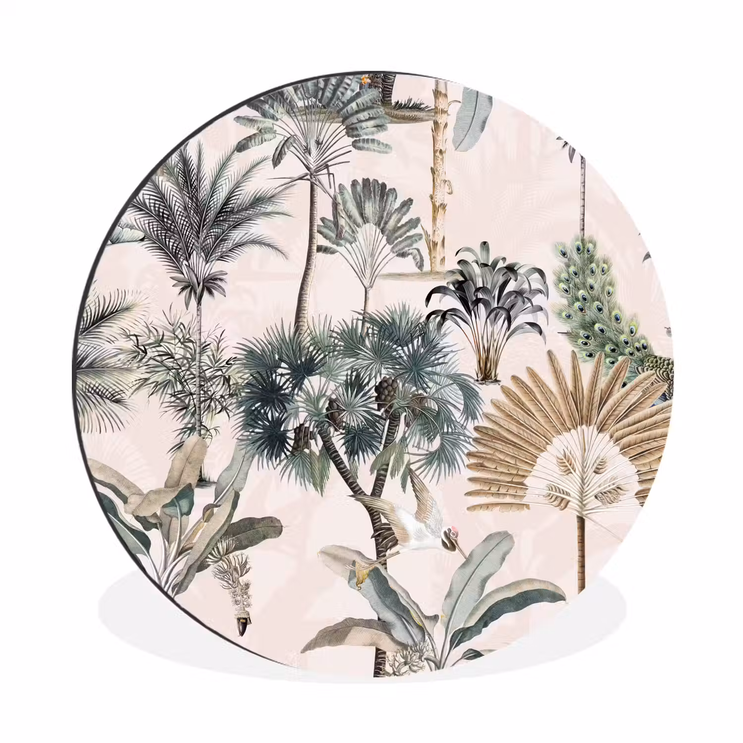 Inductie afdekplaat - Vintage - Jungle - Dieren - Natuur - Inductie beschermer Wandcirkel aluminium klein -3d