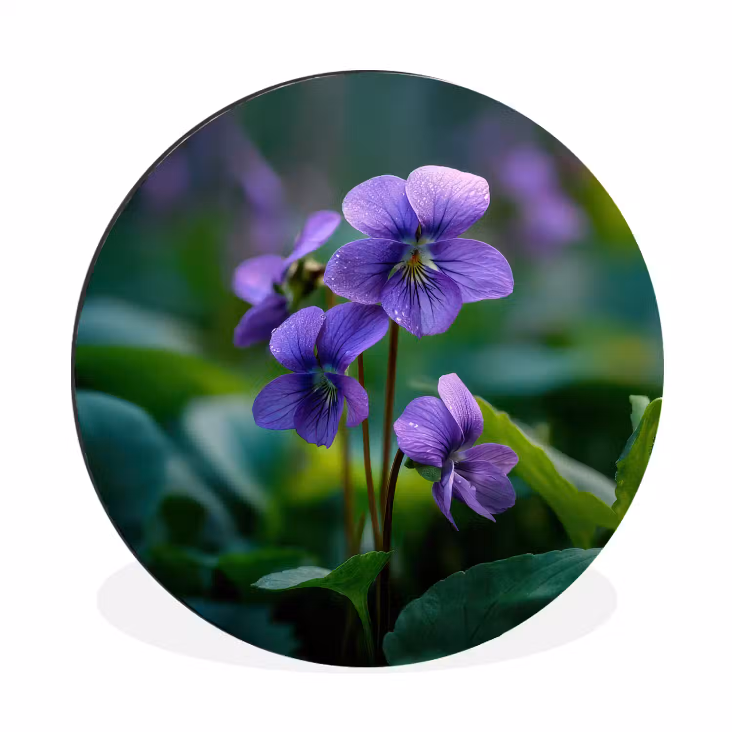 Viooltjes - Paars - Bloem - Bladeren Wandcirkel aluminium klein -3d