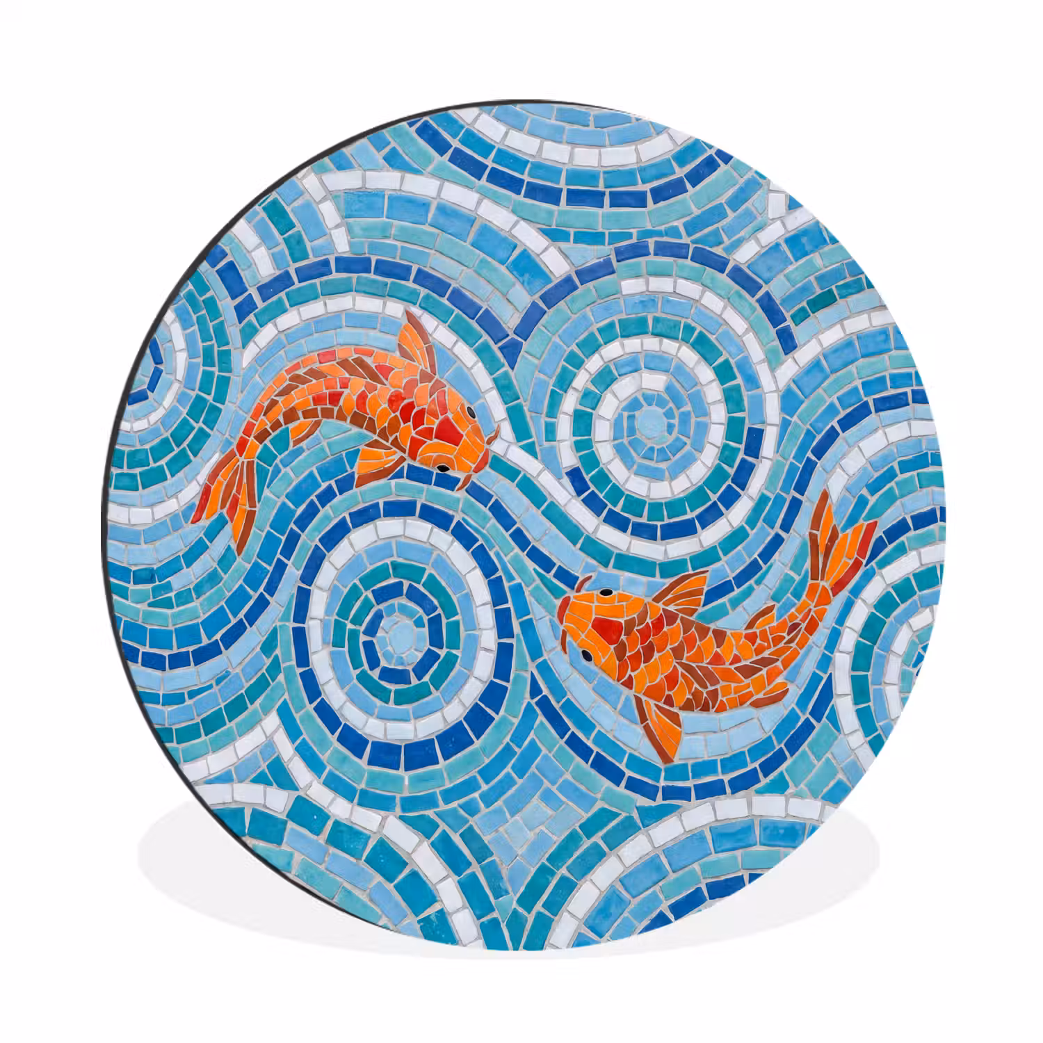 Vis - Mozaïek - Water - Decoratief - Blauw Wandcirkel aluminium klein -3d
