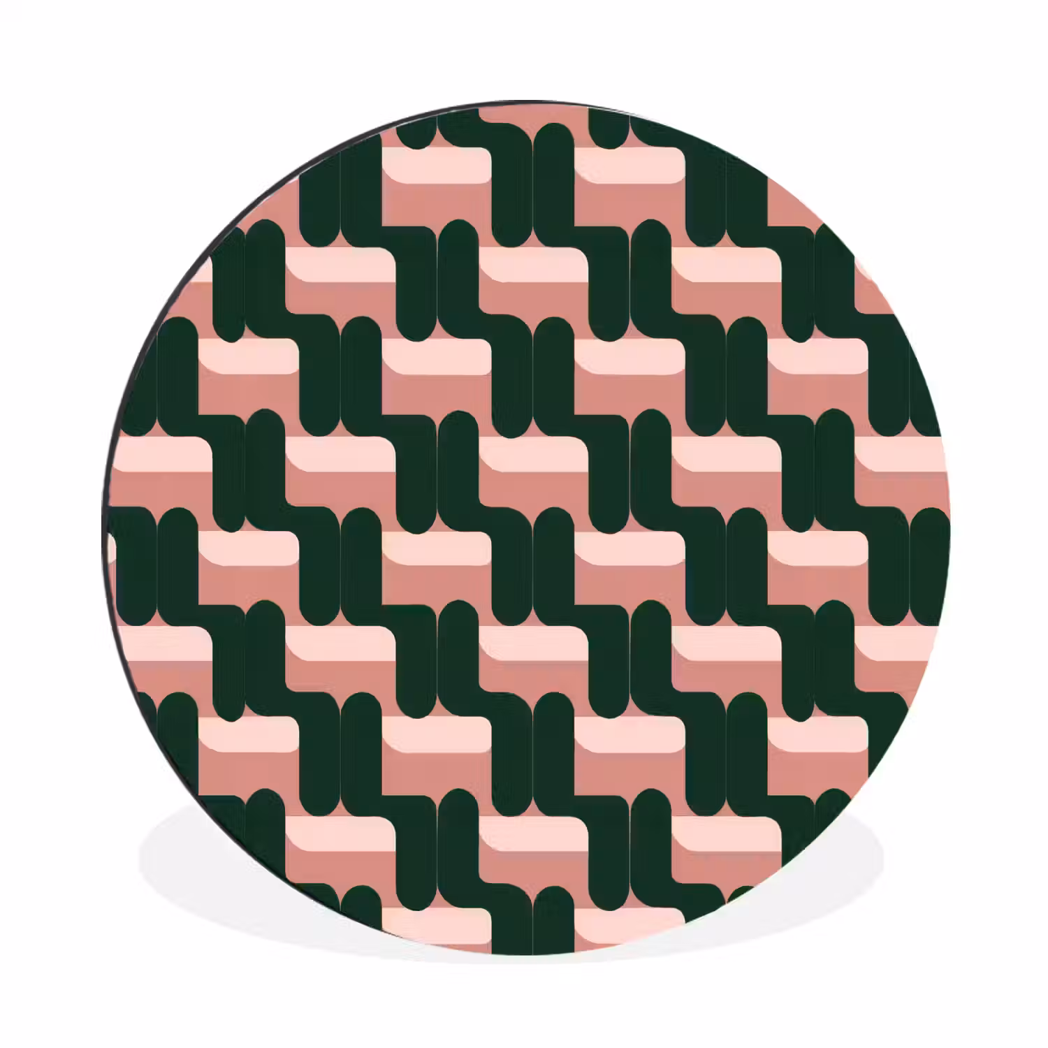 Vlechtpatroon - Groen - Roze - Geometrisch Wandcirkel aluminium klein 190 -3d