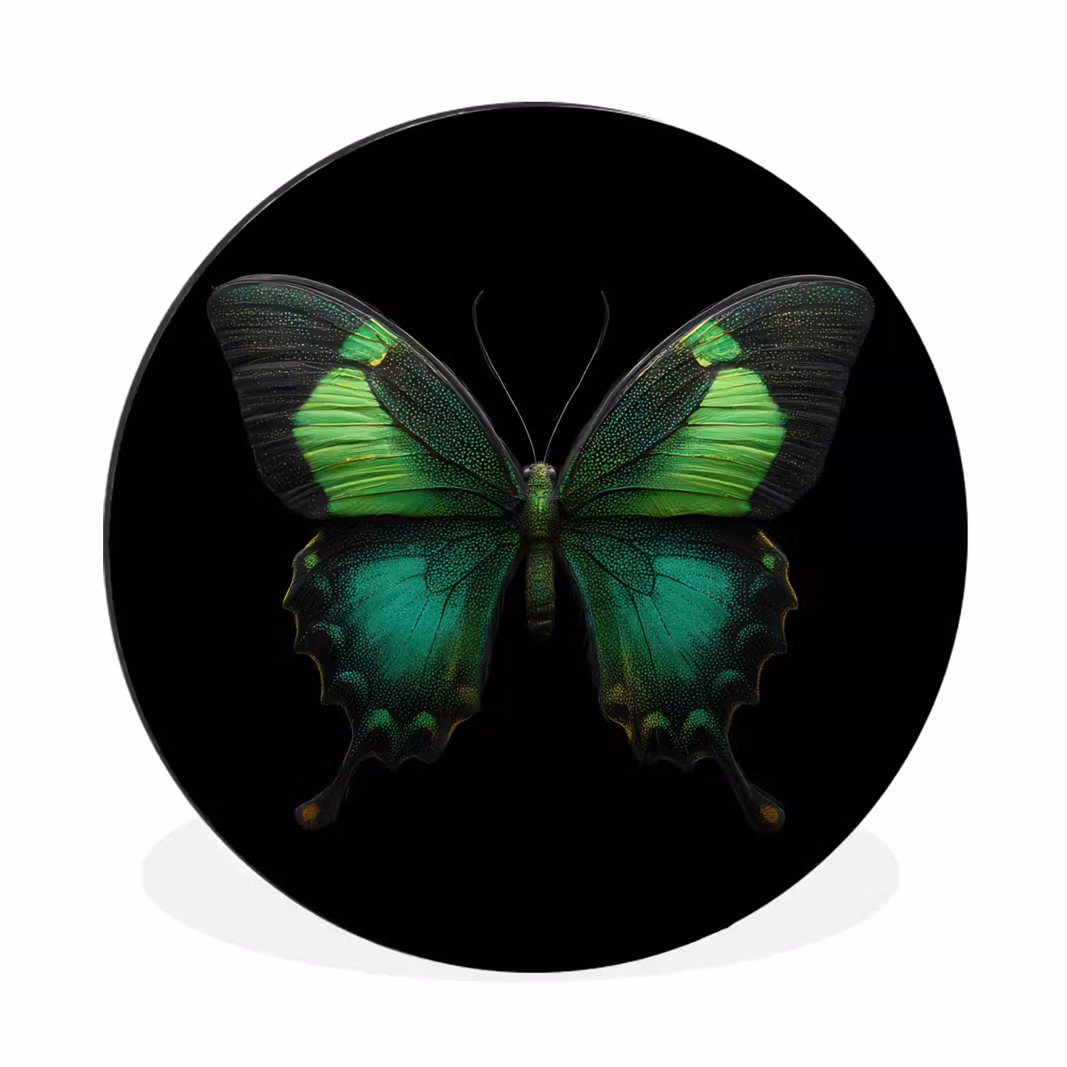 Vlinder - Groen - Opvallend Wandcirkel aluminium klein -3d
