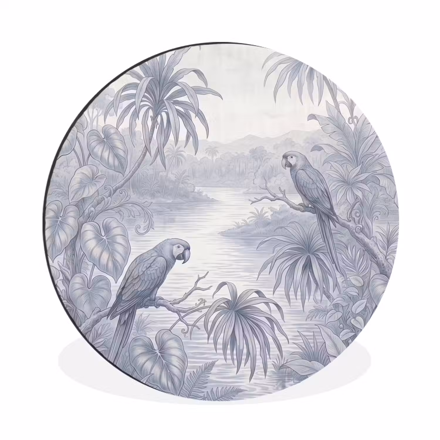 Vogel - Rivier - Tropisch - Illustratie - Blauw Wandcirkel aluminium klein -3d
