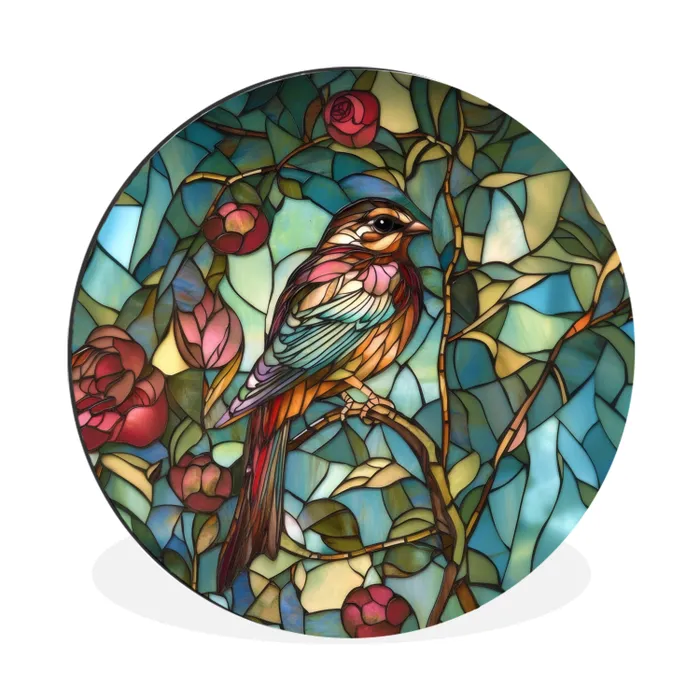 Vogel - Tak - Rozen - Mozaïek Wandcirkel aluminium klein -3d