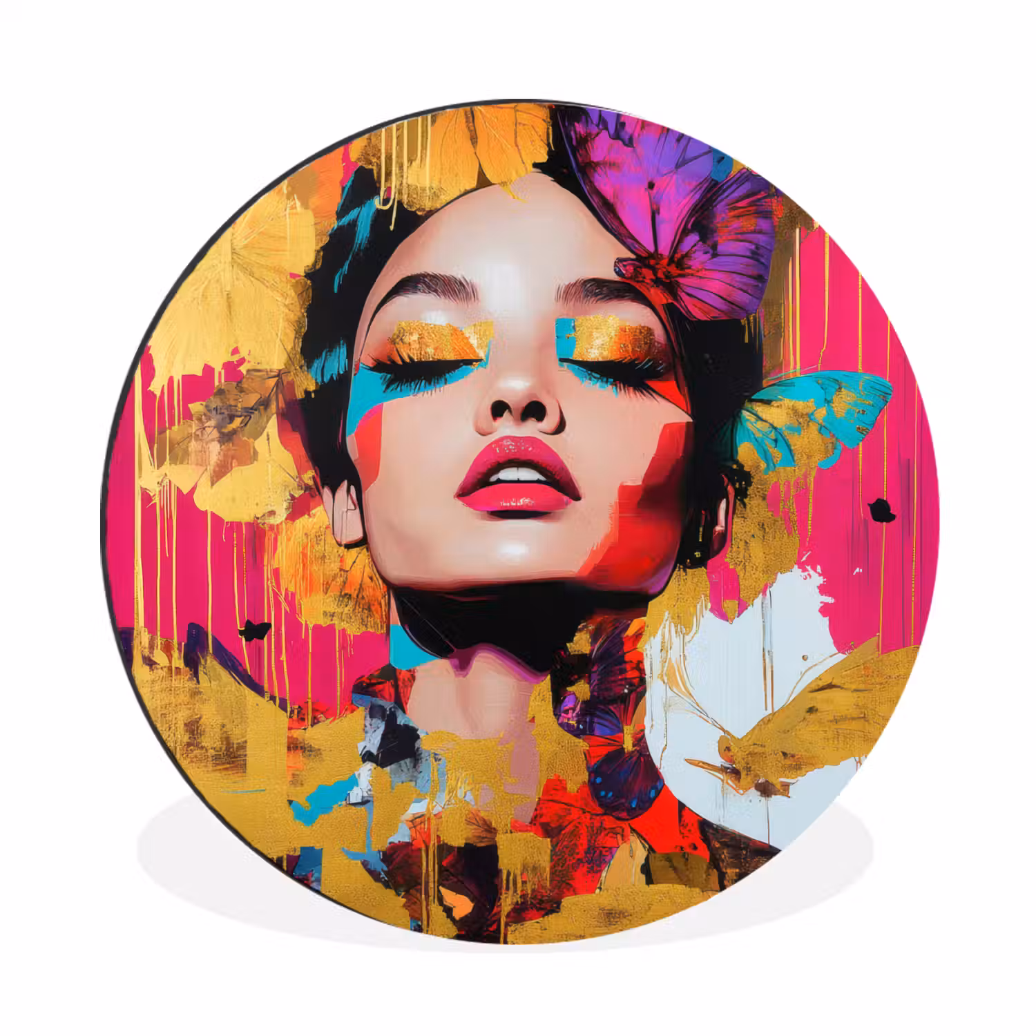 Vrouw - Abstract - Kleurrijk Wandcirkel aluminium klein -3d