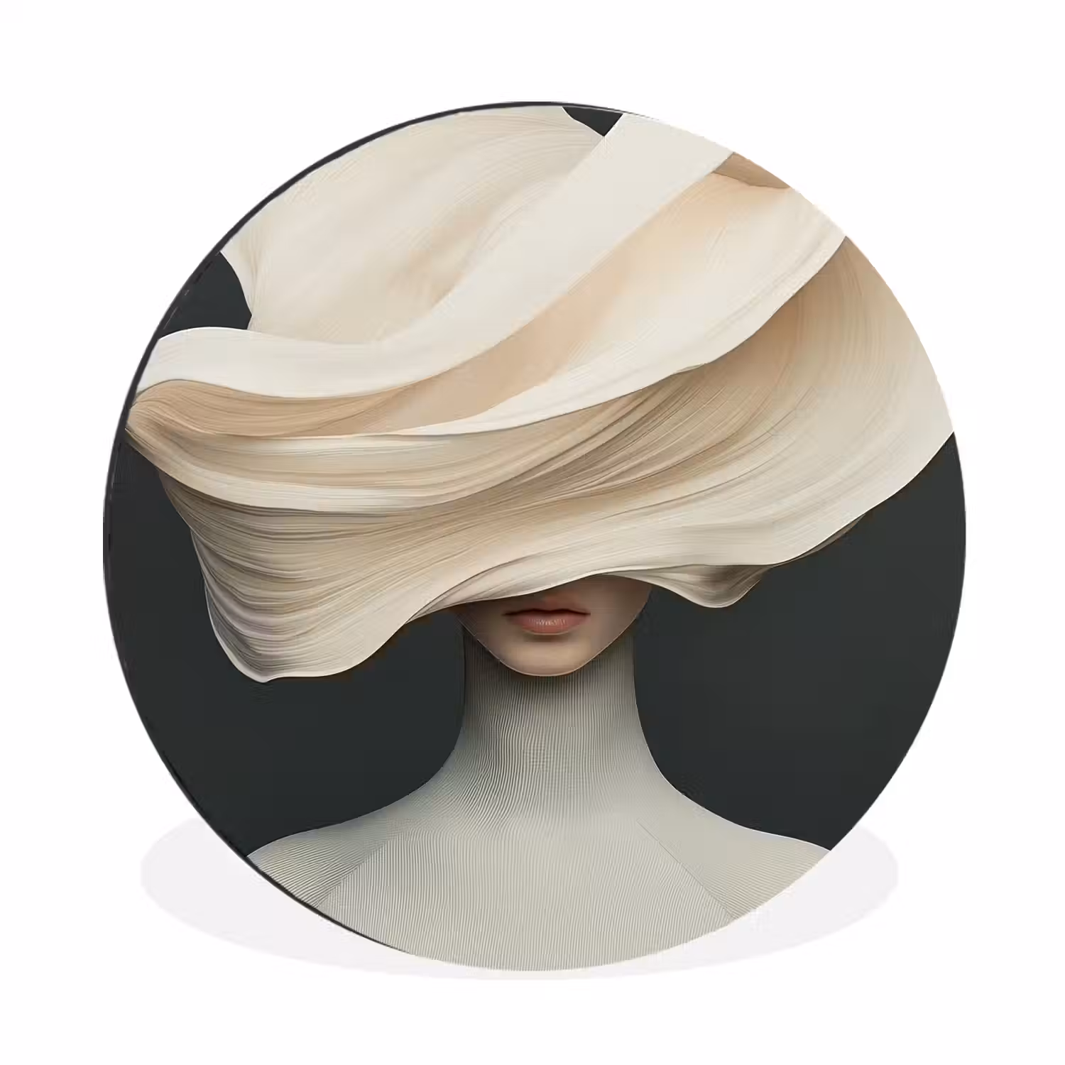 Vrouw - Beige - hoed Wandcirkel aluminium klein -3d