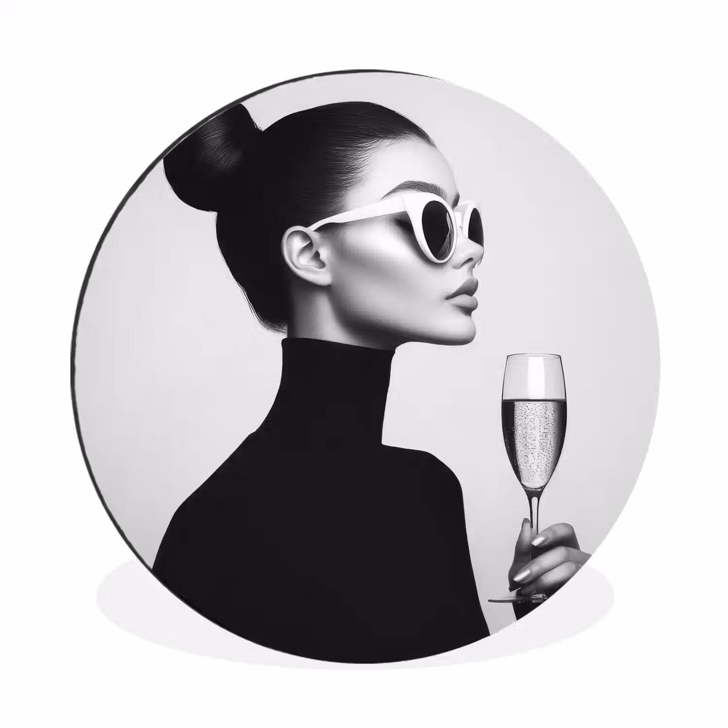 Vrouw - Champagne - Modern Wandcirkel aluminium klein -3d