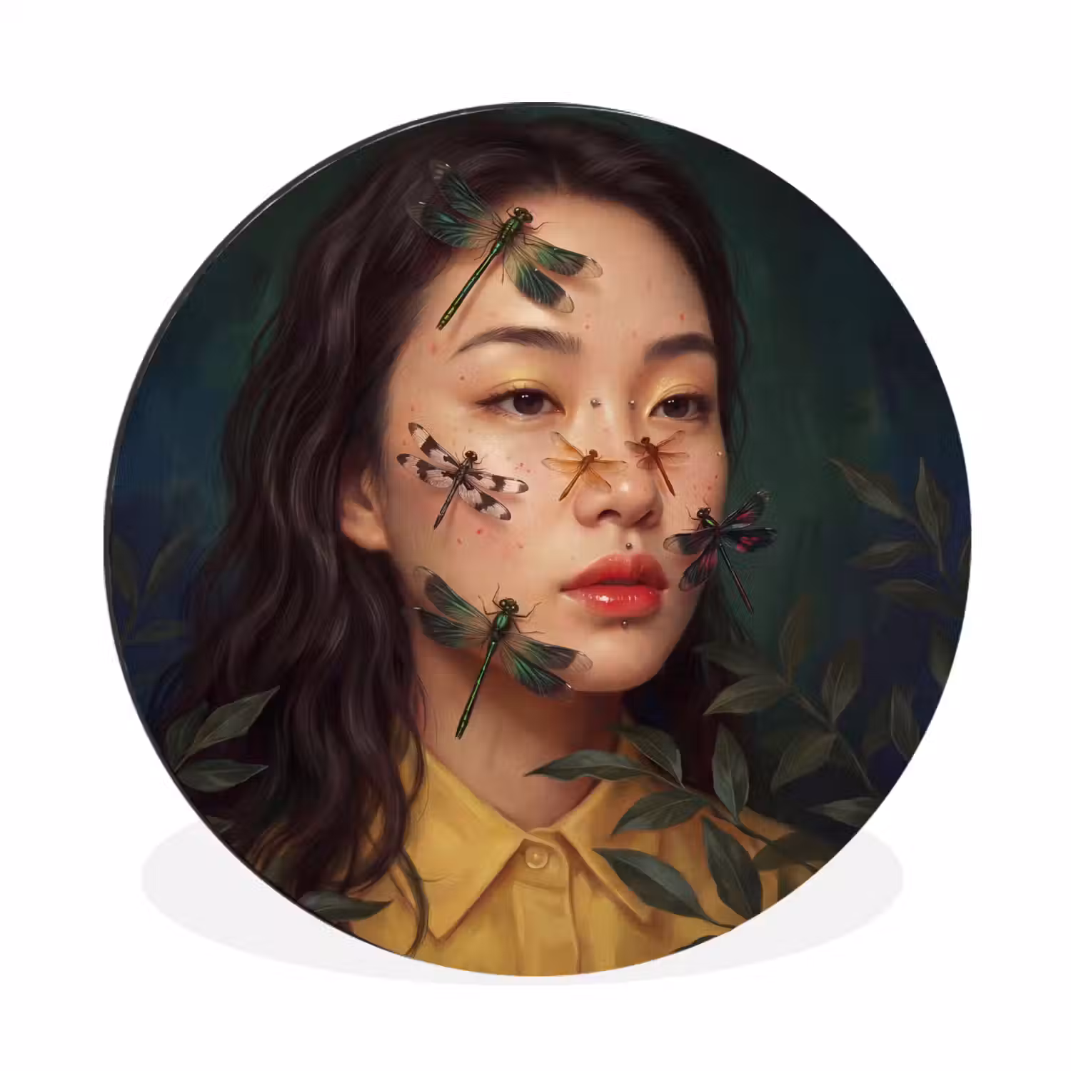 Vrouw - Insecten - Natuur - Portret - Groen Wandcirkel aluminium klein -3d