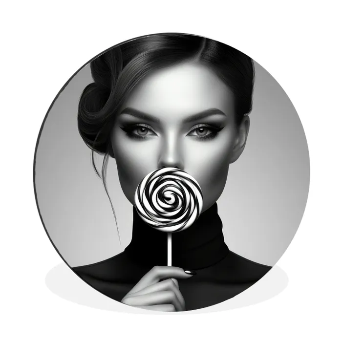 Vrouw - Lolly - Zwart Wandcirkel aluminium klein -3d
