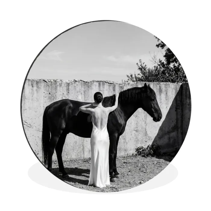 Vrouw - Paard - Artistiek Wandcirkel aluminium klein -3d
