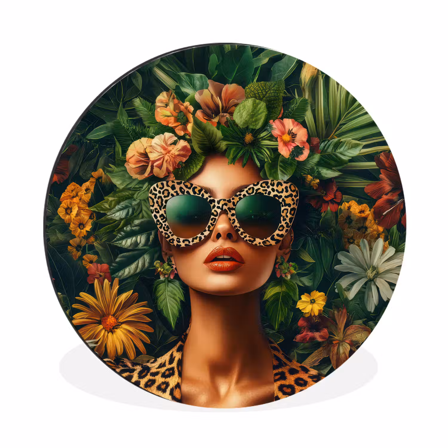 Vrouw - Panterprint - Jungle - Natuur - Luxe Wandcirkel aluminium klein -3d