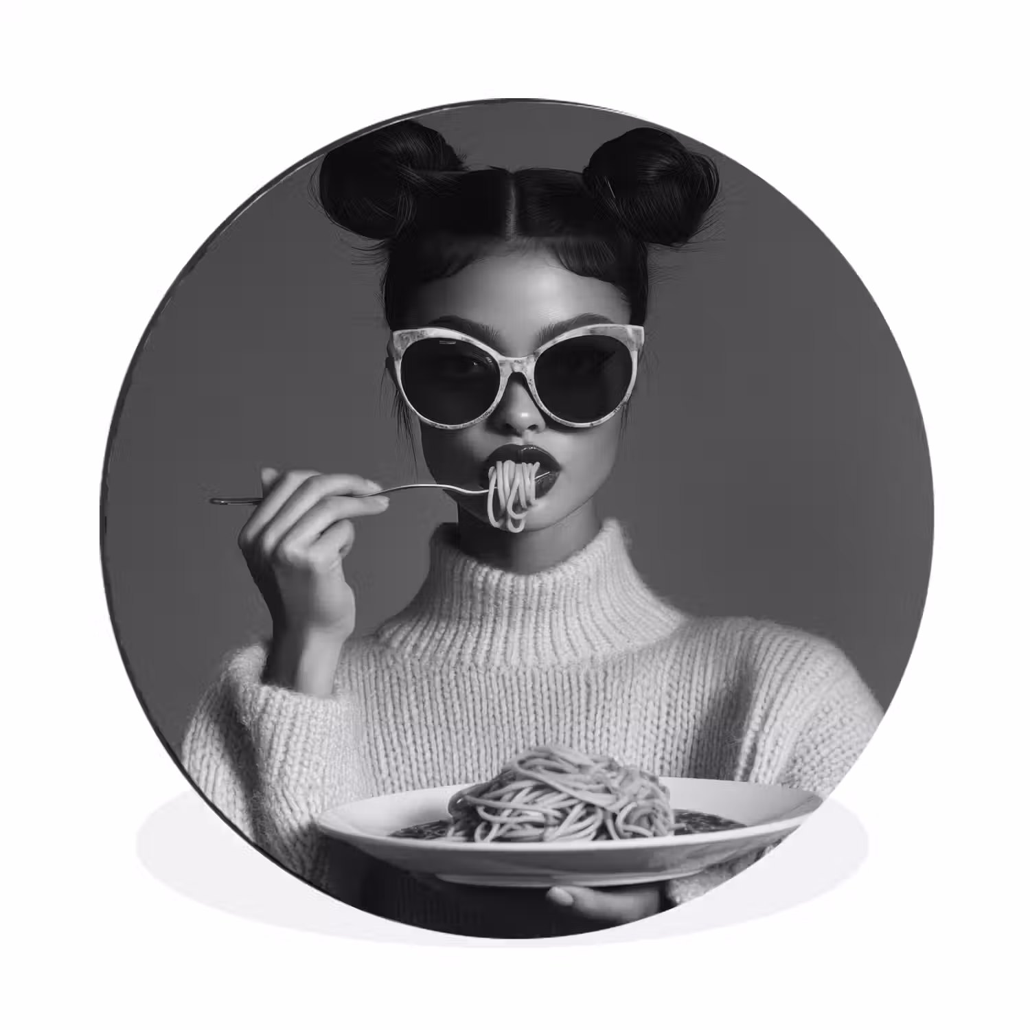 Vrouw - Pasta - Zonnebril Wandcirkel aluminium klein -3d