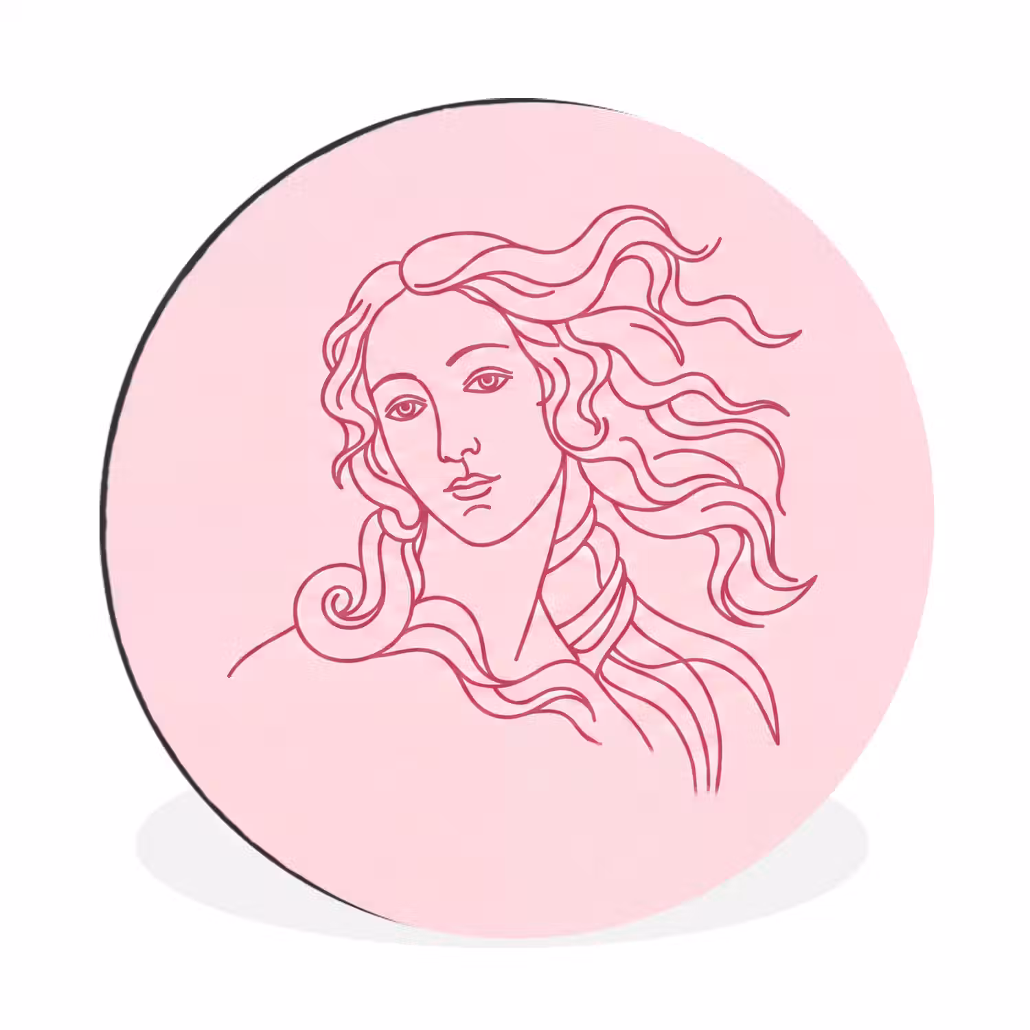 Vrouw - Portret - Klassiek - Line-art - Roze Wandcirkel aluminium klein -3d