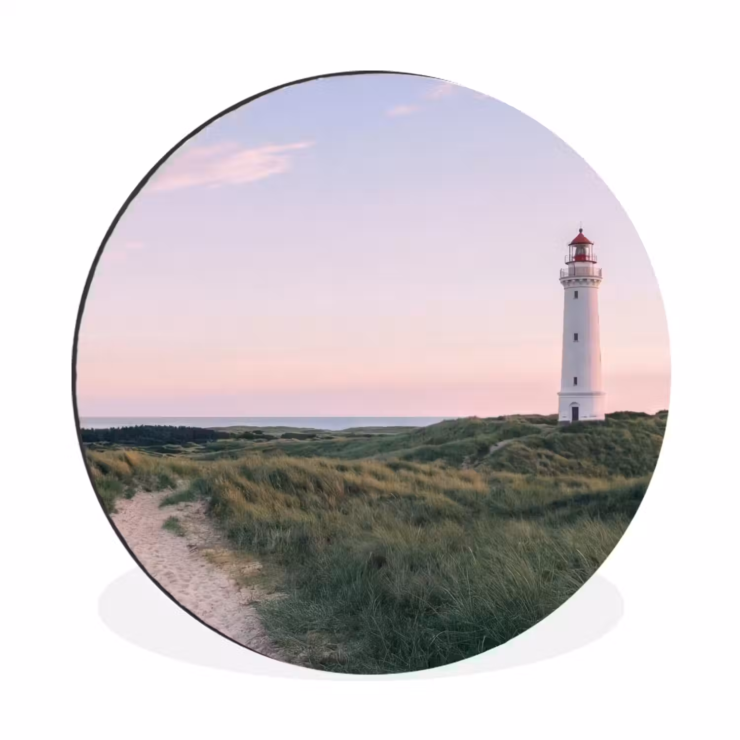 Vuurtoren - Duinlandschap - Zee Wandcirkel aluminium klein -3d