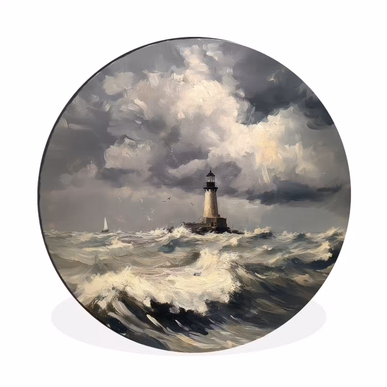 Vuurtoren - Golven - Storm Wandcirkel aluminium klein -3d