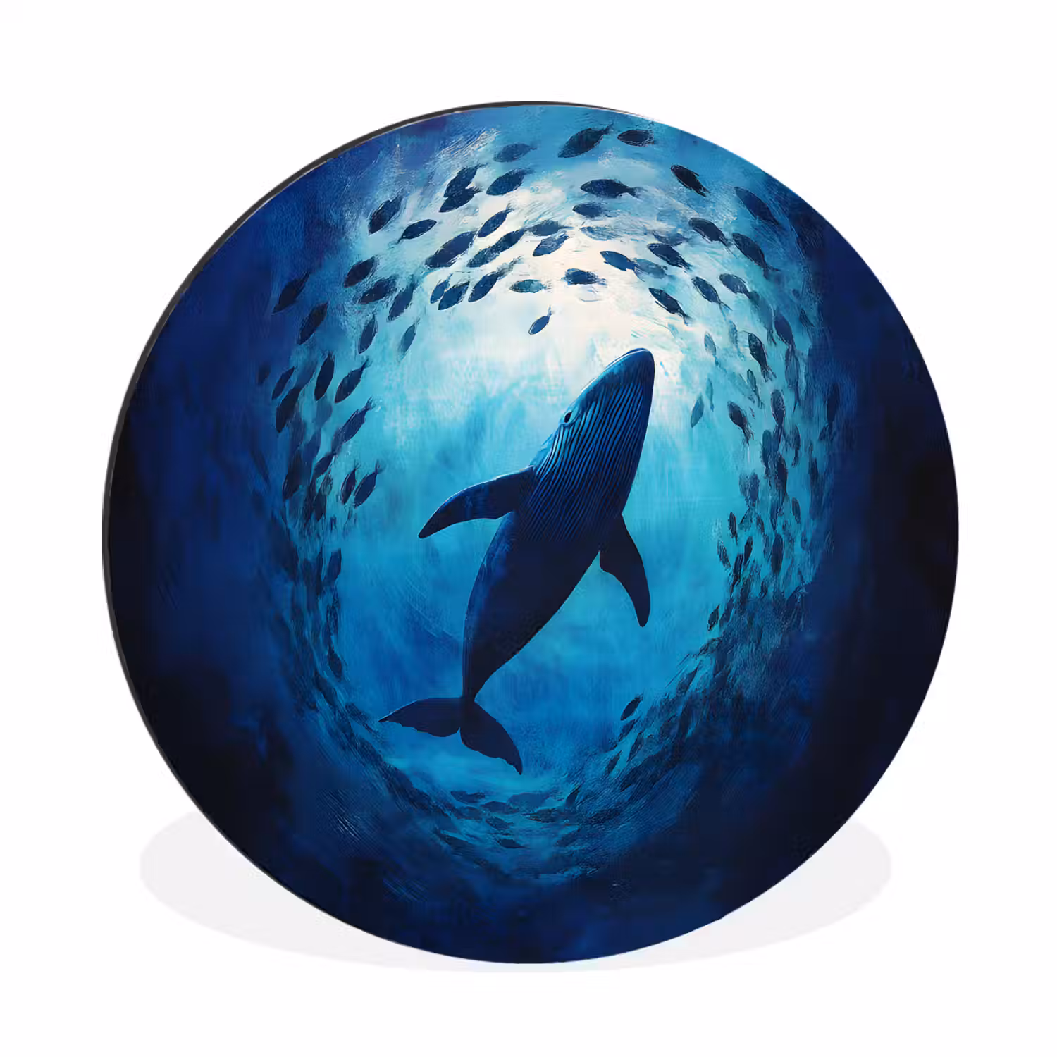 Walvis - Vissen - Donkerblauw Wandcirkel aluminium klein -3d