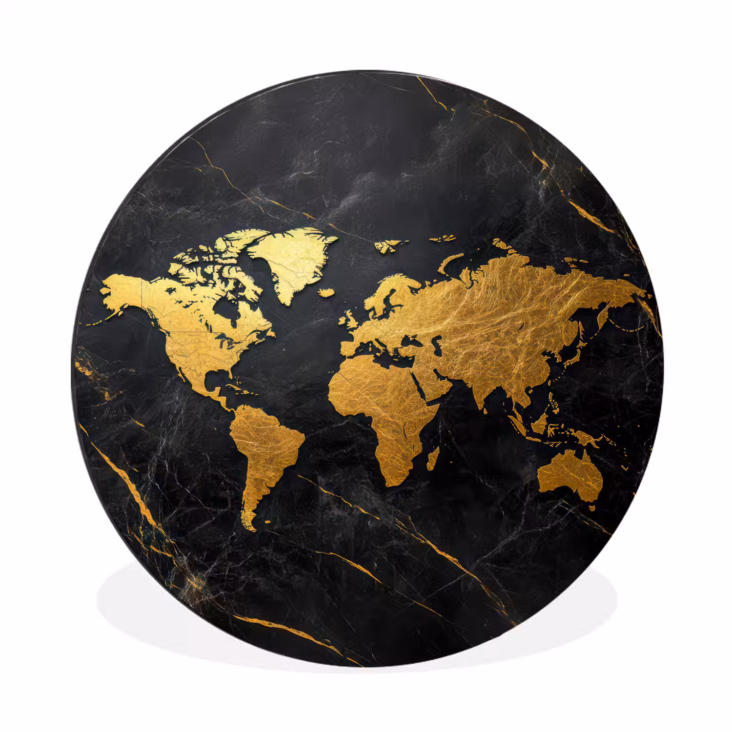Wereldkaart - Goud - Marmer Wandcirkel aluminium klein -3d