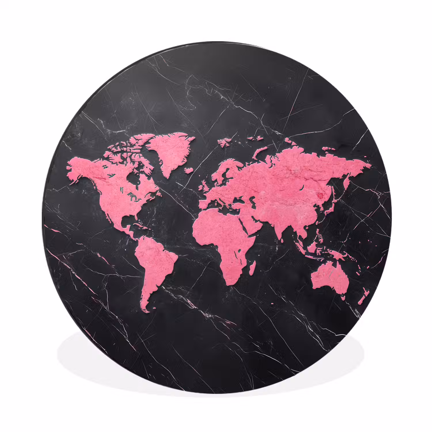 Wereldkaart - Roze - Marmer Wandcirkel aluminium klein -3d