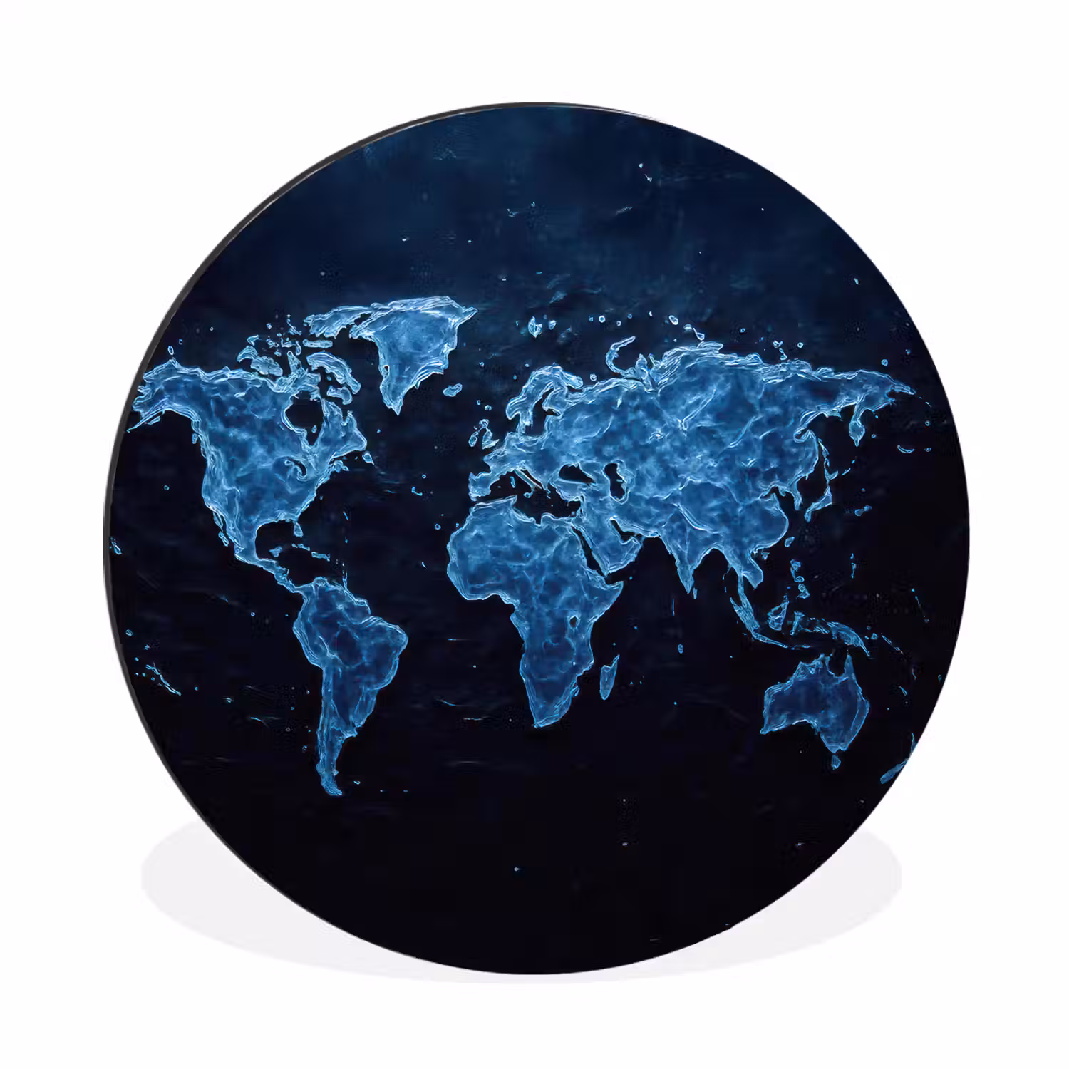 Wereldkaart - Waterstructuur - Blauw Wandcirkel aluminium klein -3d