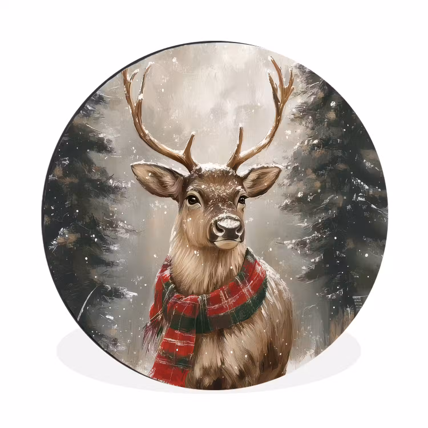 Winter - Bos - Rendier - Donker Wandcirkel aluminium klein -3d