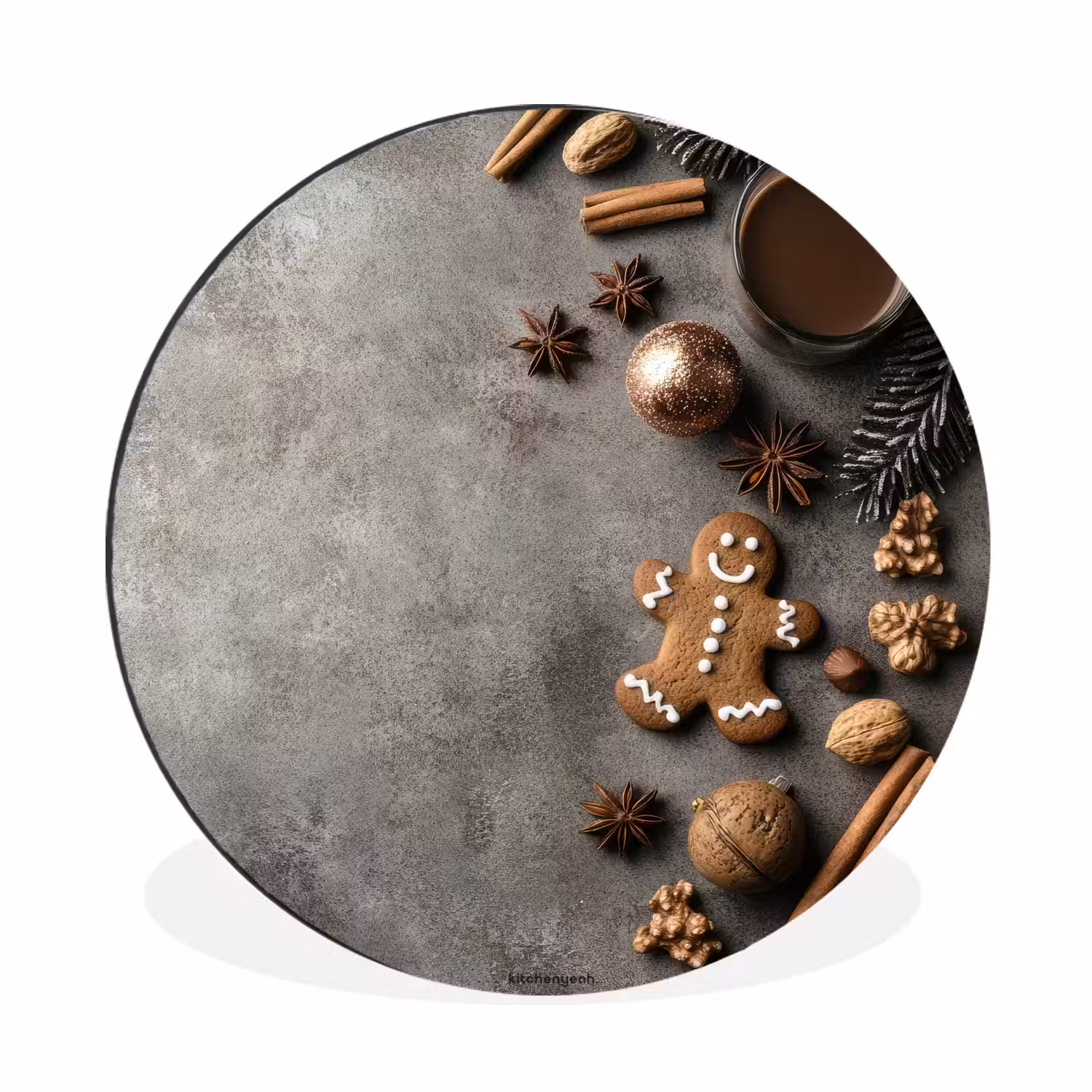 Winter - Kerst - Beton - Gingerbread man Wandcirkel aluminium klein -3d