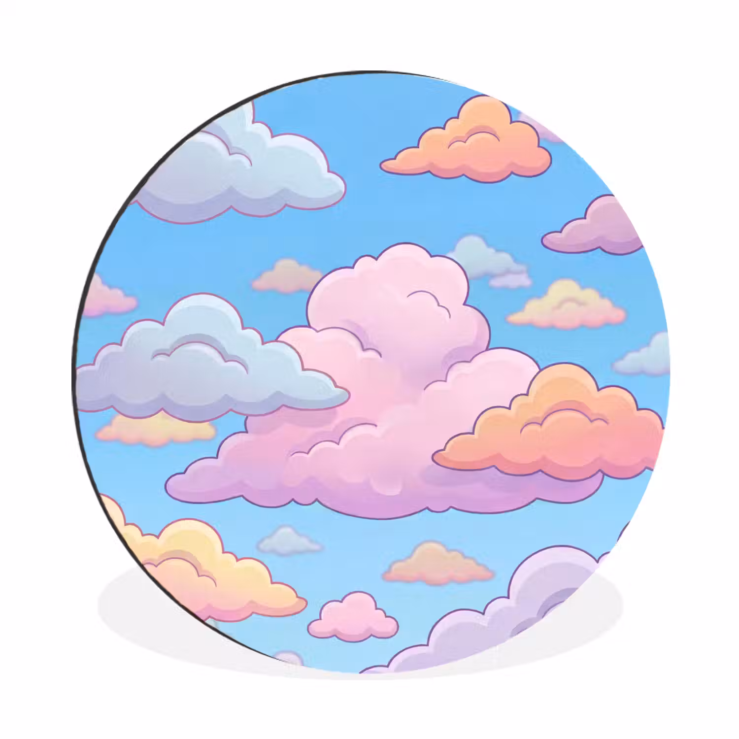 Wolk - Lucht - Natuur - Illustratie - Pastel Wandcirkel aluminium klein -3d