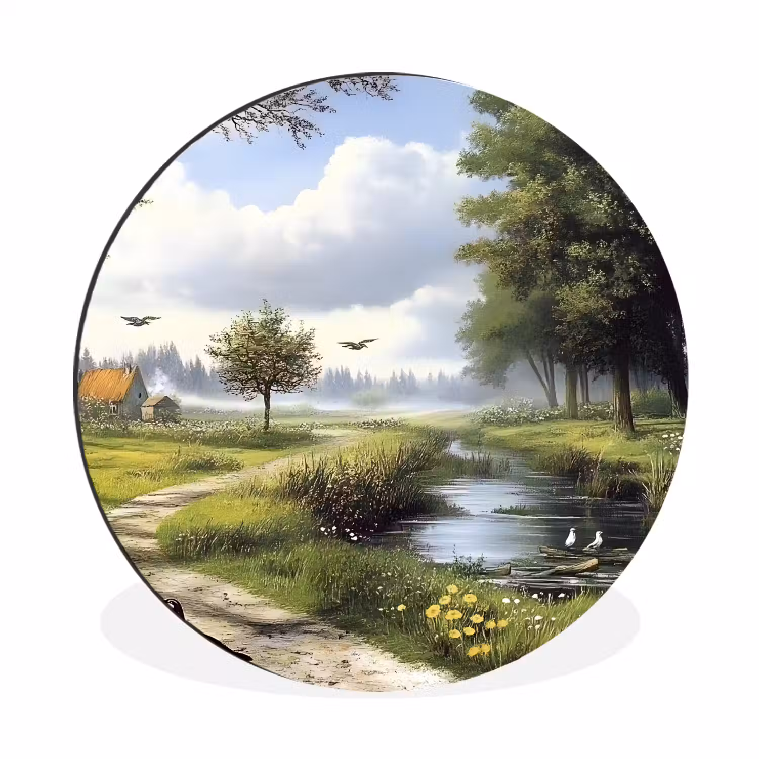 Zandpad - Groen landschap - Water Wandcirkel aluminium klein -3d
