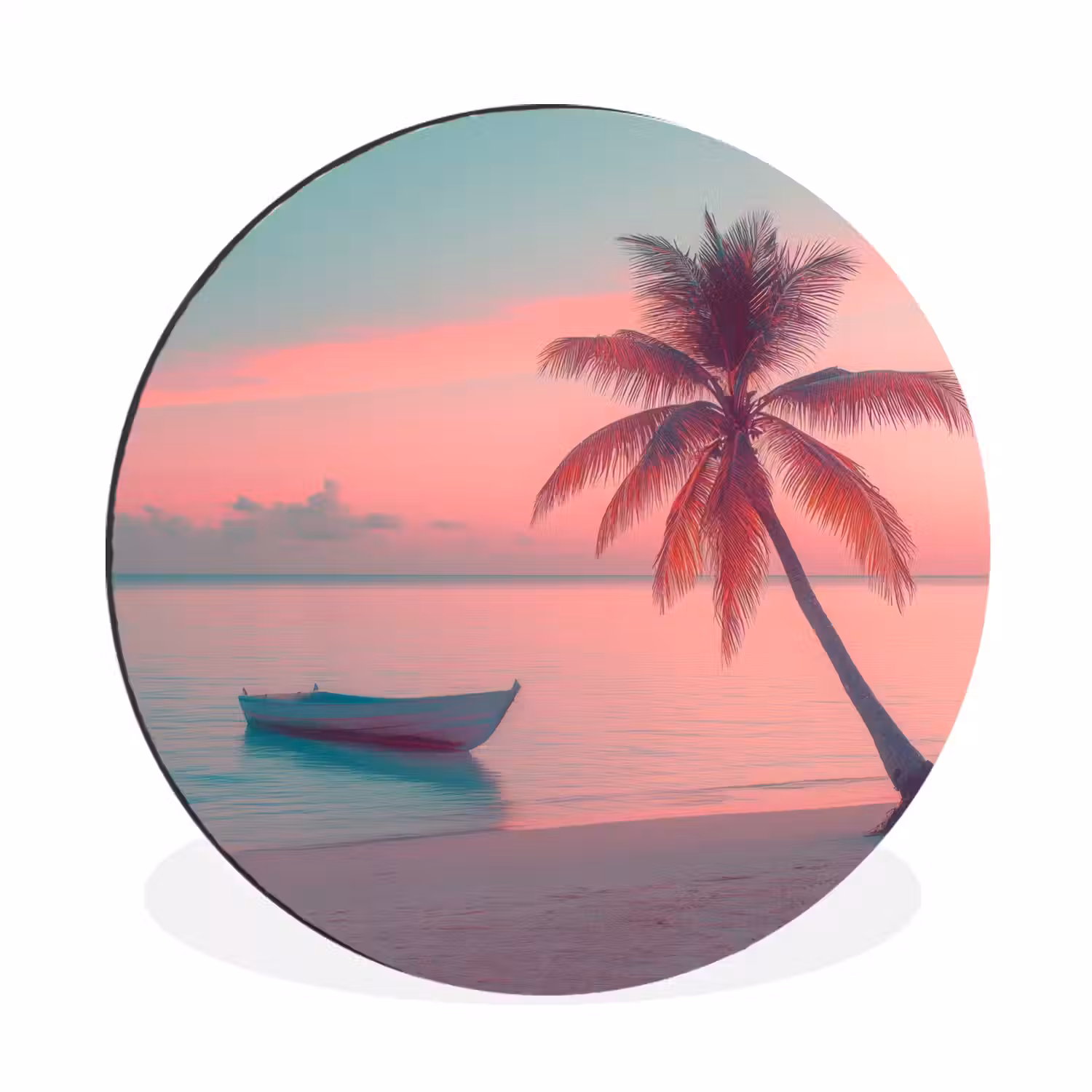 Zee - Boot - Zonsondergang Wandcirkel aluminium klein -3d