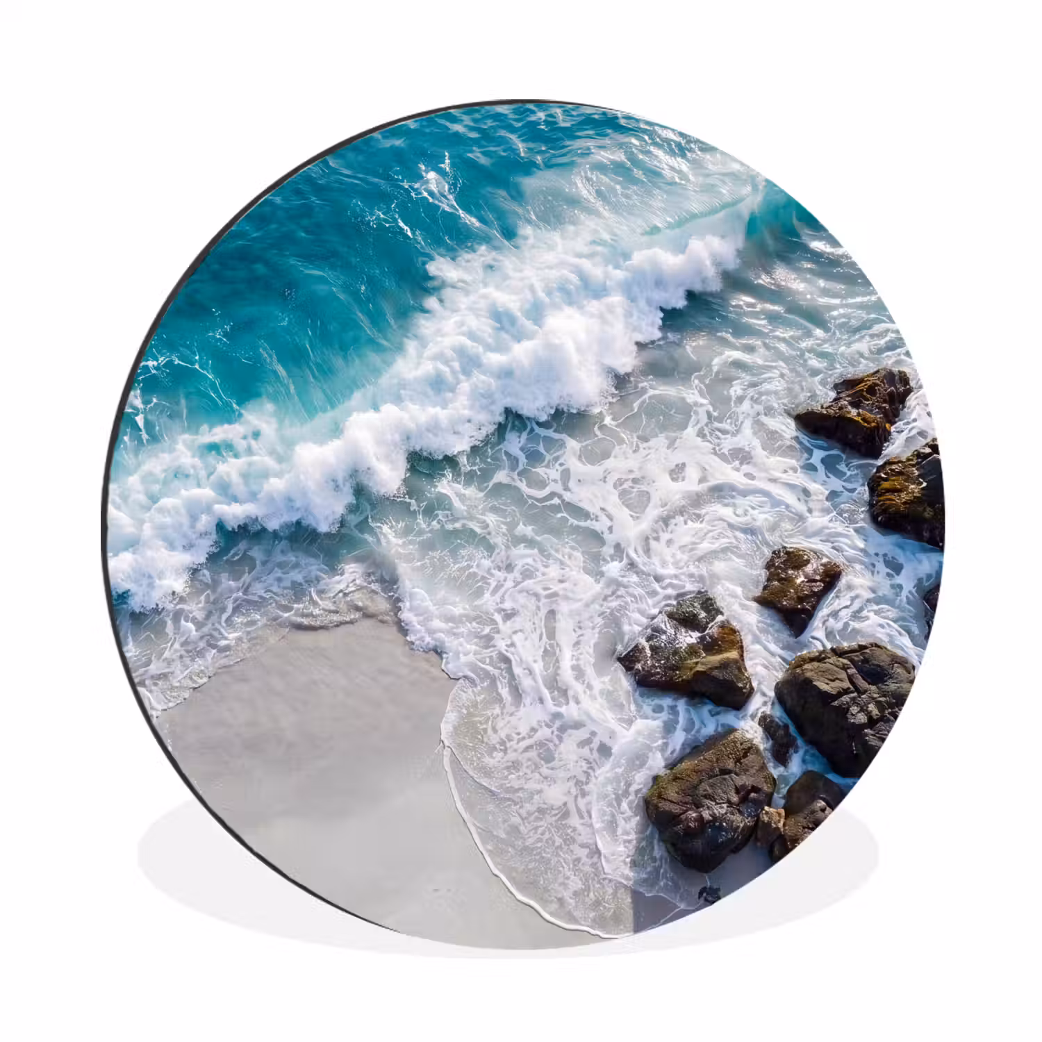 Zee - Golf - Strand - Natuur - Blauw Wandcirkel aluminium klein -3d