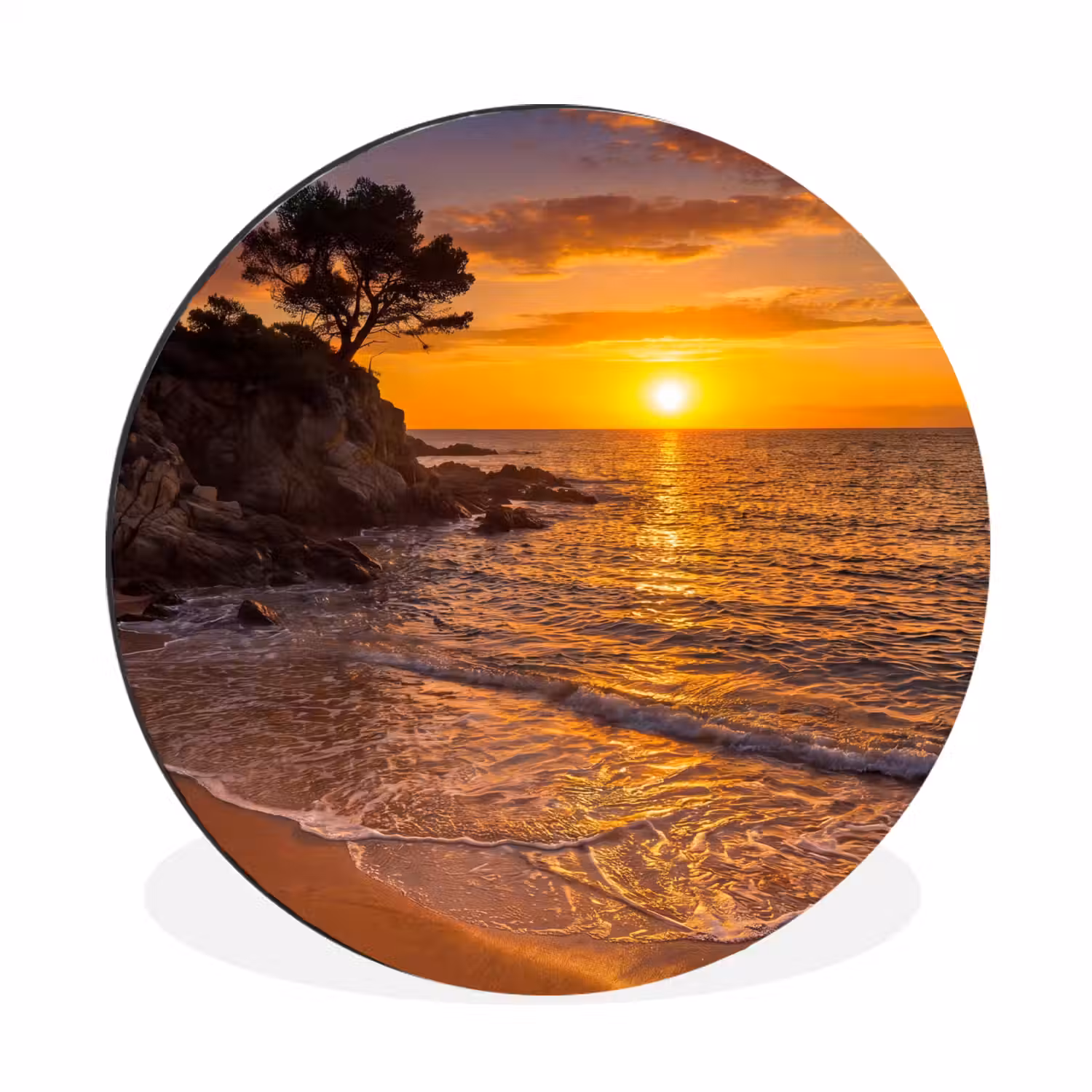 Zee - Kust - Zonsondergang - Natuur - Oranje Wandcirkel aluminium klein -3d