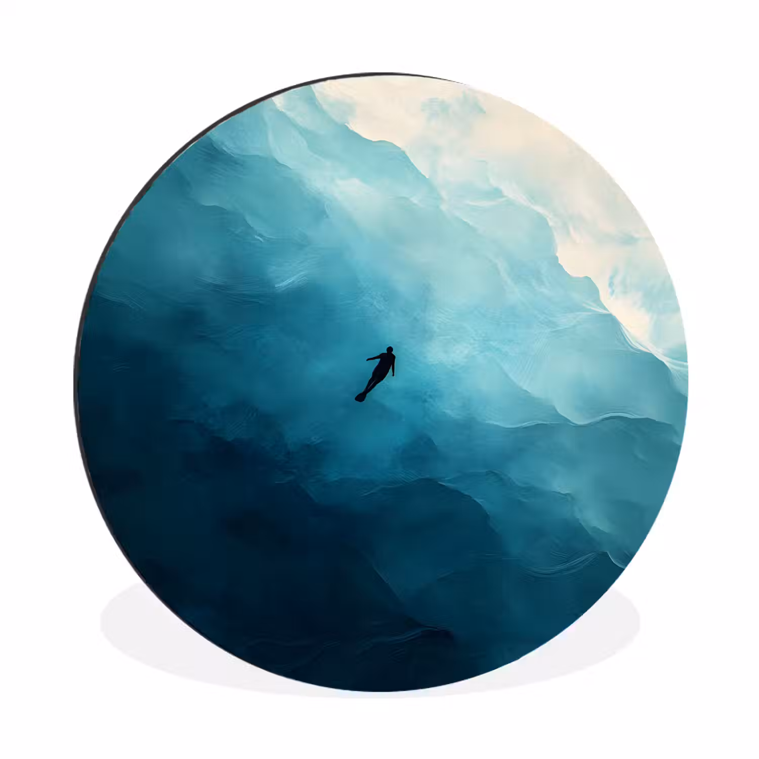 Zee - Silhouet - Abstract - Blauw Wandcirkel aluminium klein -3d