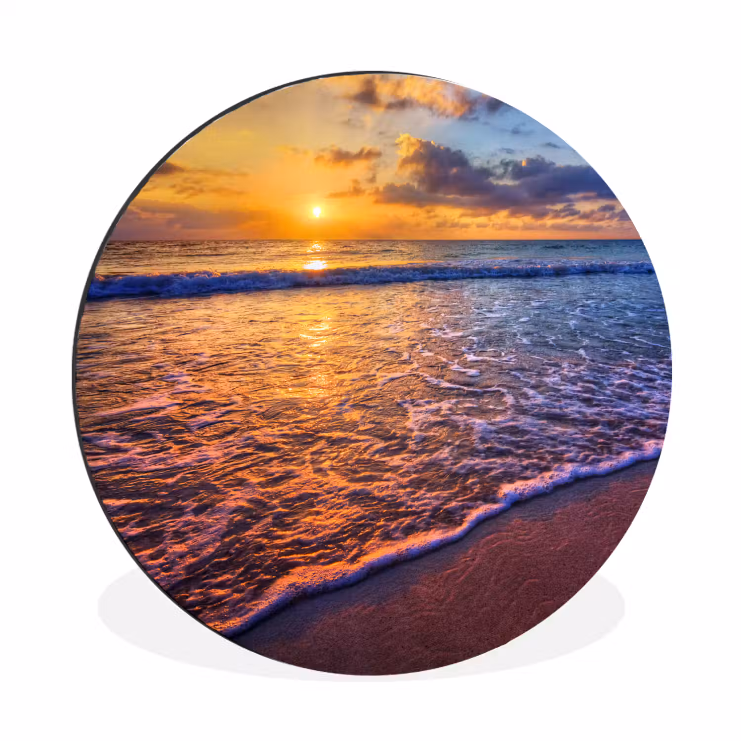Zee - Strand - Zonsondergang - Wolken - Horizon Wandcirkel aluminium klein -3d