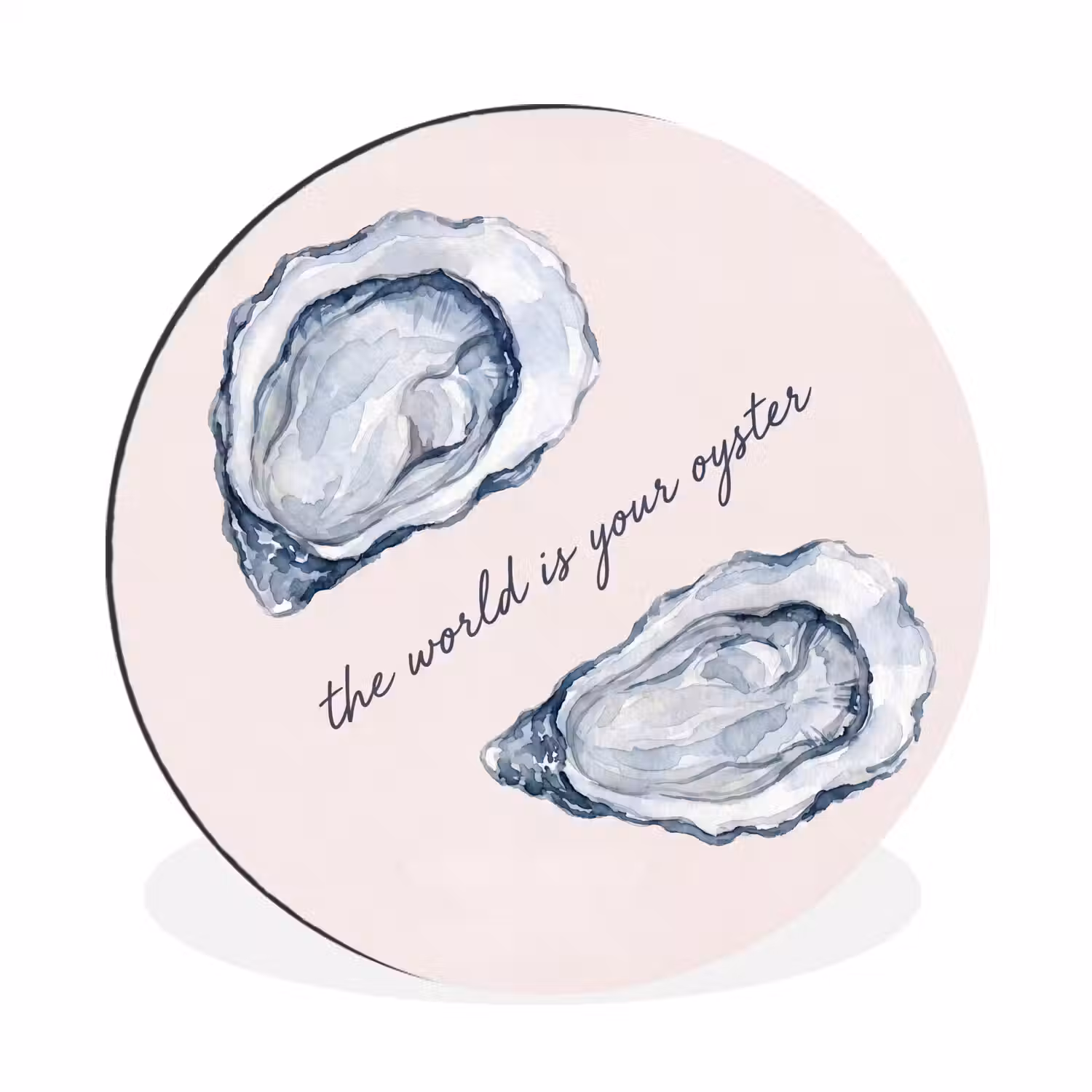 Zeeleven - Oester - Aquarel - Minimalistisch - Blauw Wandcirkel aluminium klein -3d