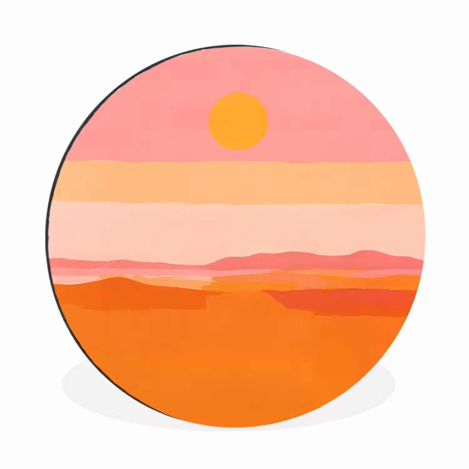 Zon - Abstract - Landschap - Oranje Wandcirkel aluminium klein -3d