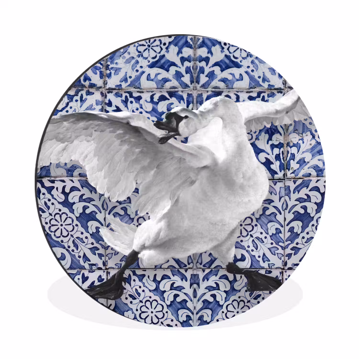 Zwaan - Kunst - Delfts blauw - Schilderij - Oude meesters Wandcirkel aluminium klein -3d