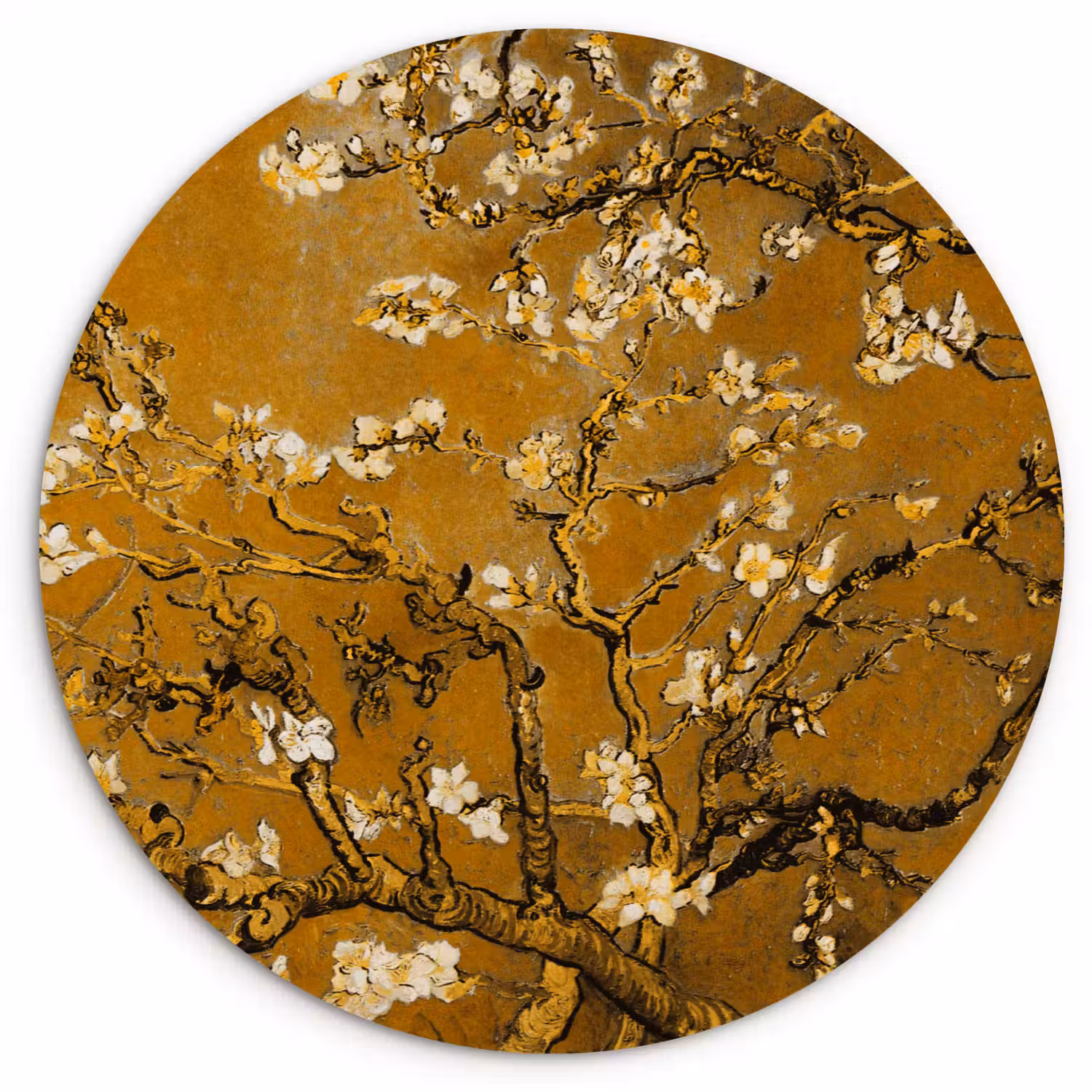 Amandelbloesem - Kunst - Van Gogh - Goud Wandcirkel kunststof plaat 5mm dik klein -3d