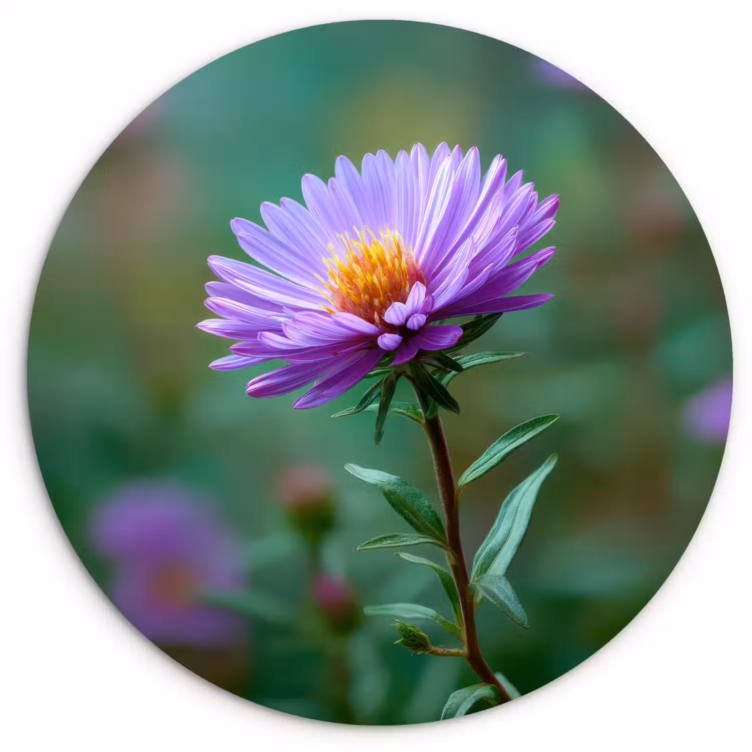 Aster - Paars - Bloem - Blaadjes Wandcirkel kunststof plaat 5mm dik klein -3d