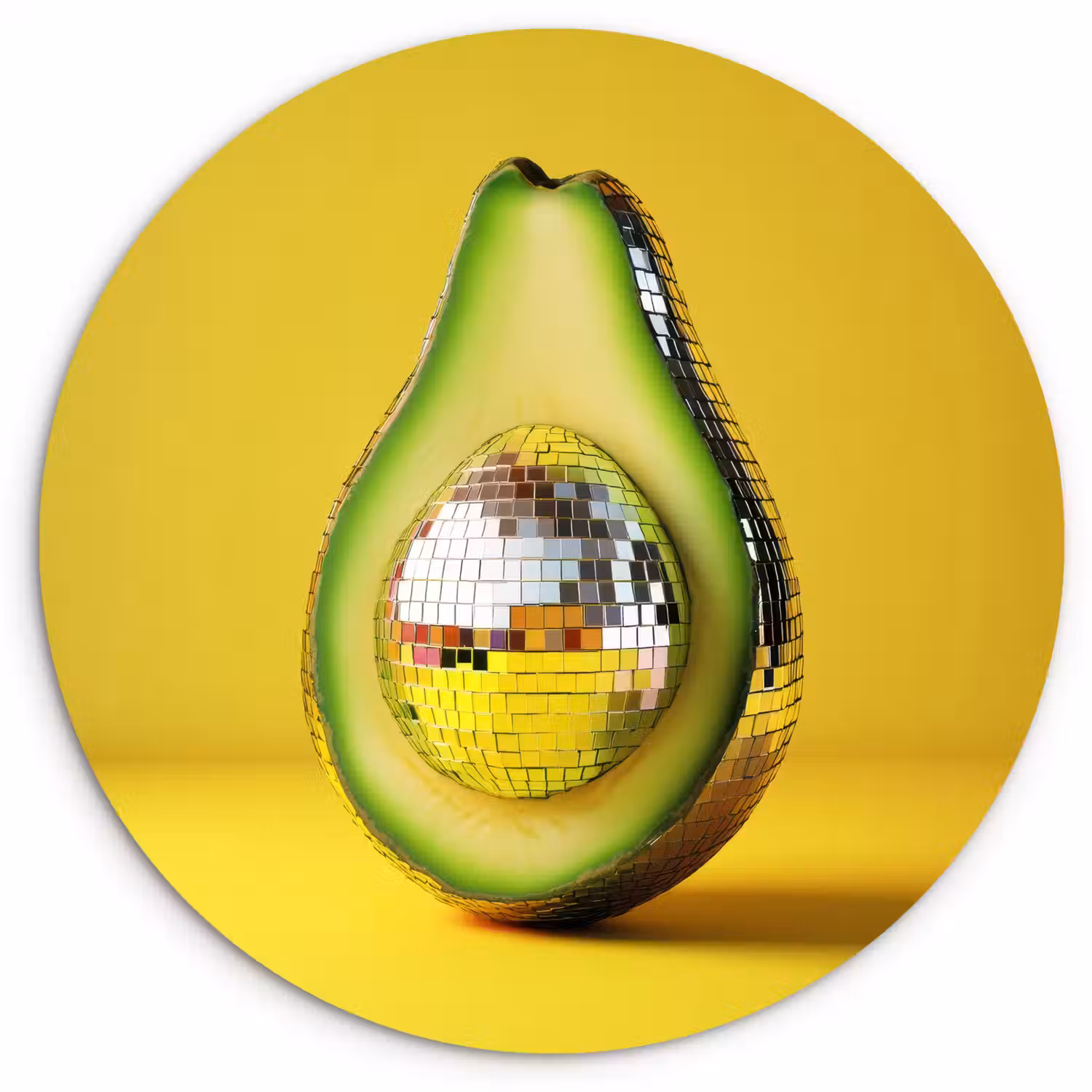 Avocado - Discobal - Geel - Glitter Wandcirkel kunststof plaat 5mm dik klein -3d