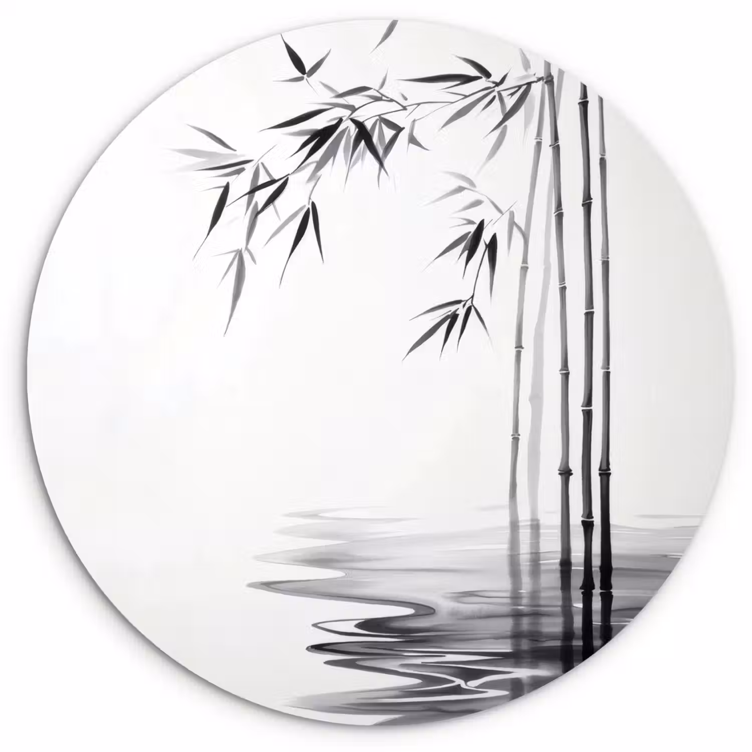 Bamboestammen - Water - Minimalistisch - Wit Wandcirkel kunststof plaat 5mm dik klein -3d